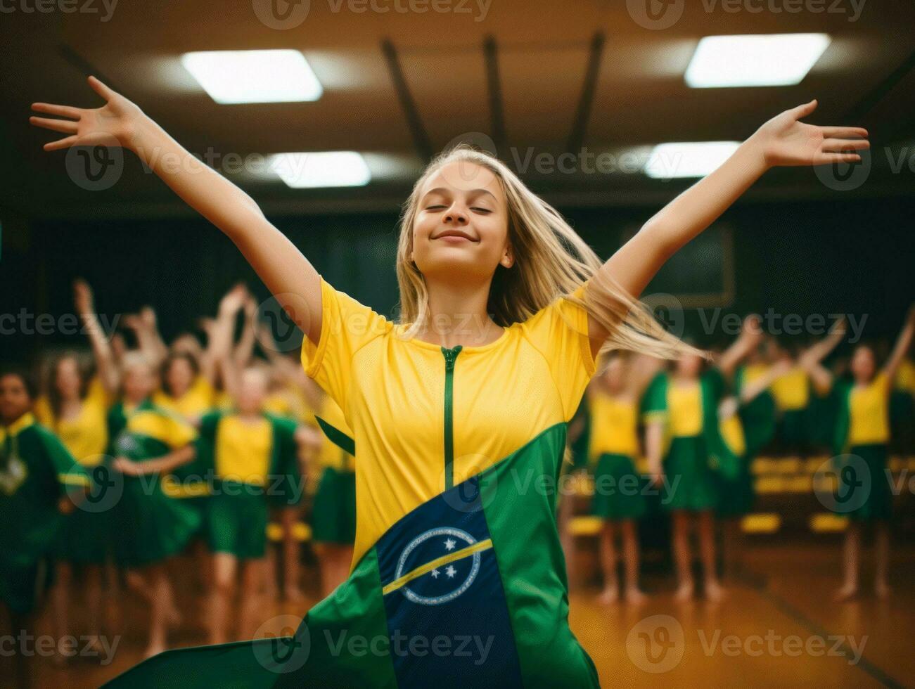 foto van emotioneel dynamisch houding Braziliaans kind in school- ai generatief