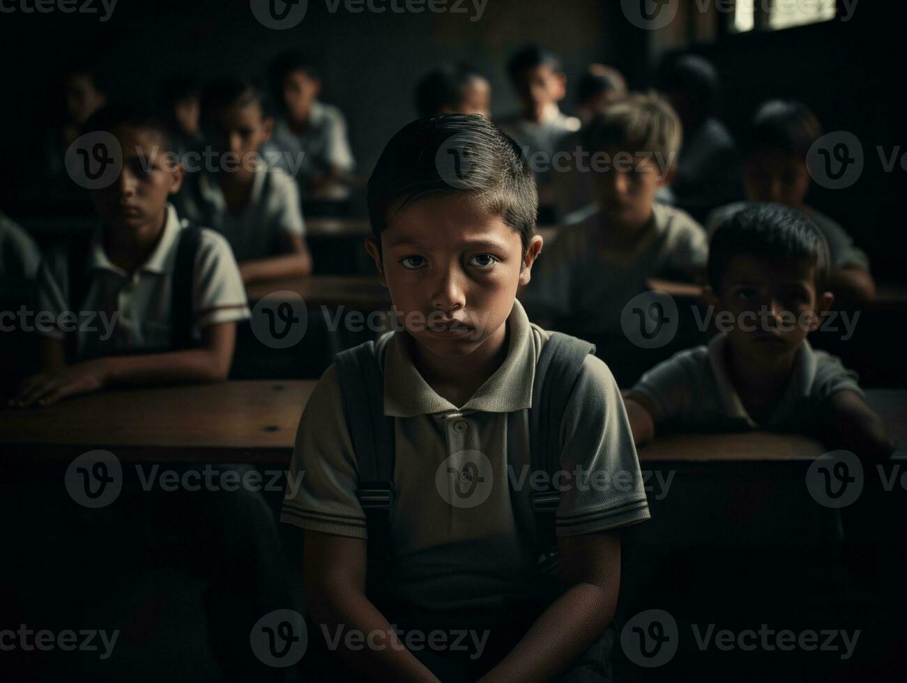 foto van emotioneel dynamisch houding Mexicaans kind in school- ai generatief