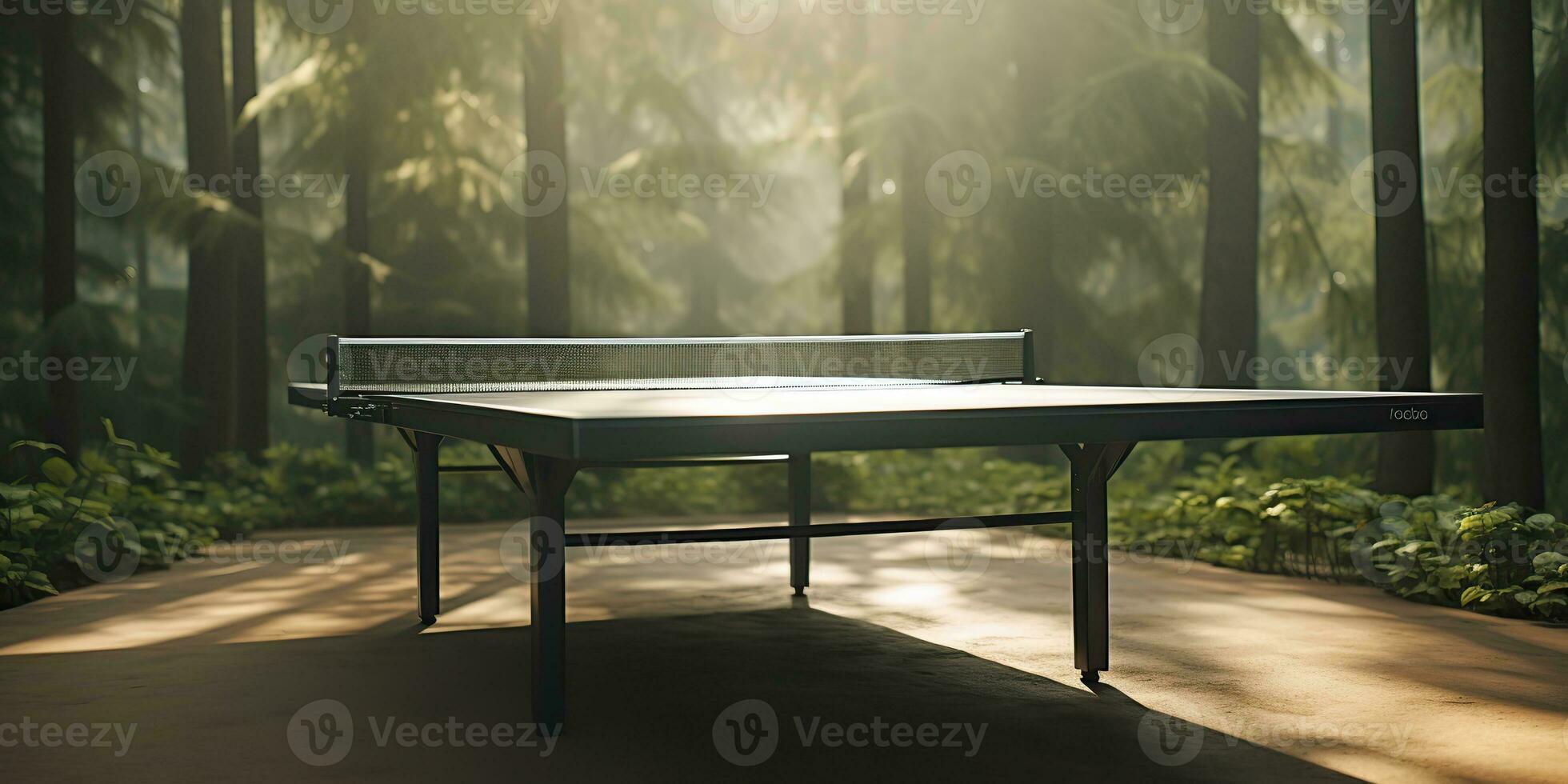 ai gegenereerd. ai generatief. buitenshuis natuur tafel tennis ping pong spel sport Bij zonsondergang. grafisch kunst foto