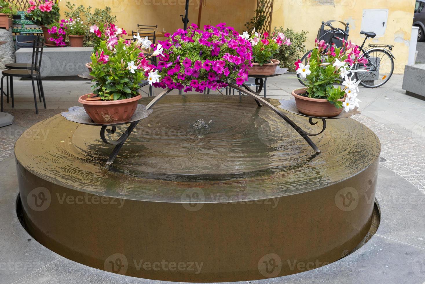 fontein met bloemen ontworpen en gebouwd foto