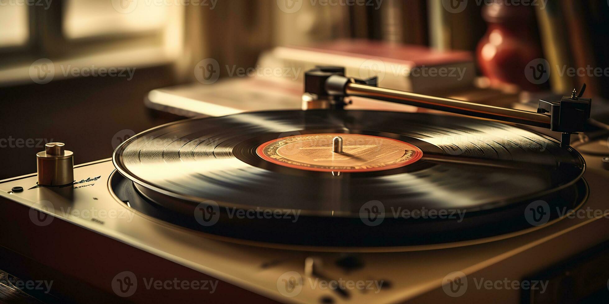 ai gegenereerd. ai generatief. retro wijnoogst antiek geluid muziek- audio vinyl speler Vermelding doos Bij knus huis. grafisch kunst foto