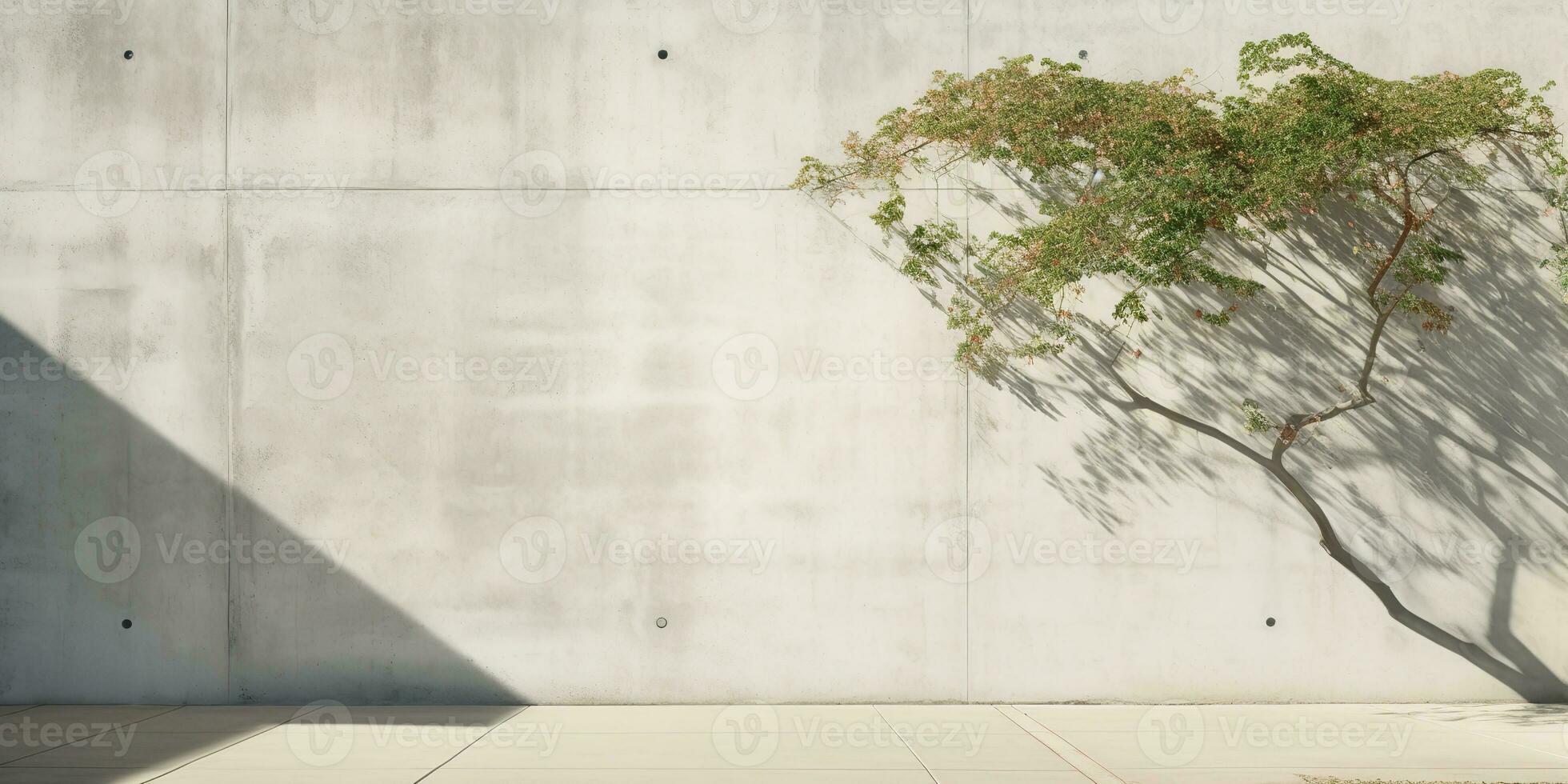 ai gegenereerd. ai generatief. beton steen rots muur met boom. gemakkelijk minimaal mockup muur tuin buitenshuis met fabriek. grafisch kunst foto