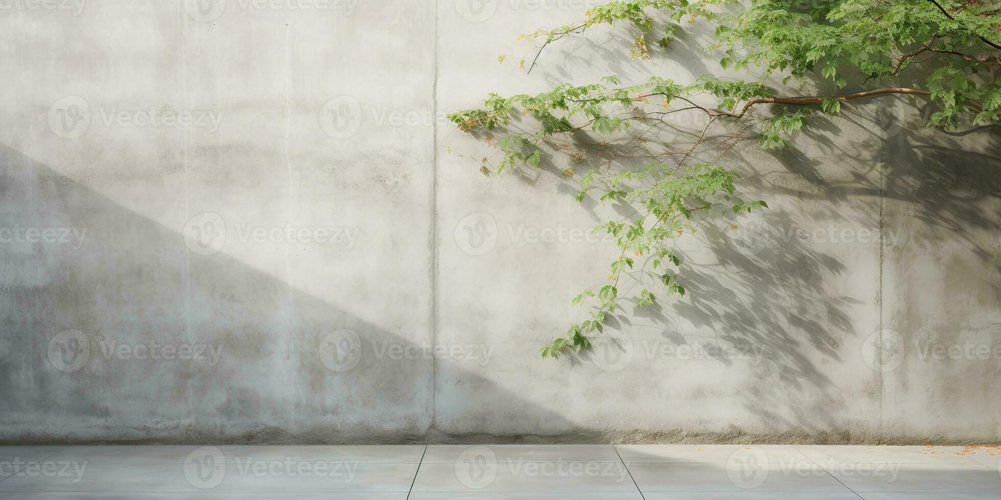 ai gegenereerd. ai generatief. beton steen rots muur met boom. gemakkelijk minimaal mockup muur tuin buitenshuis met fabriek. grafisch kunst foto