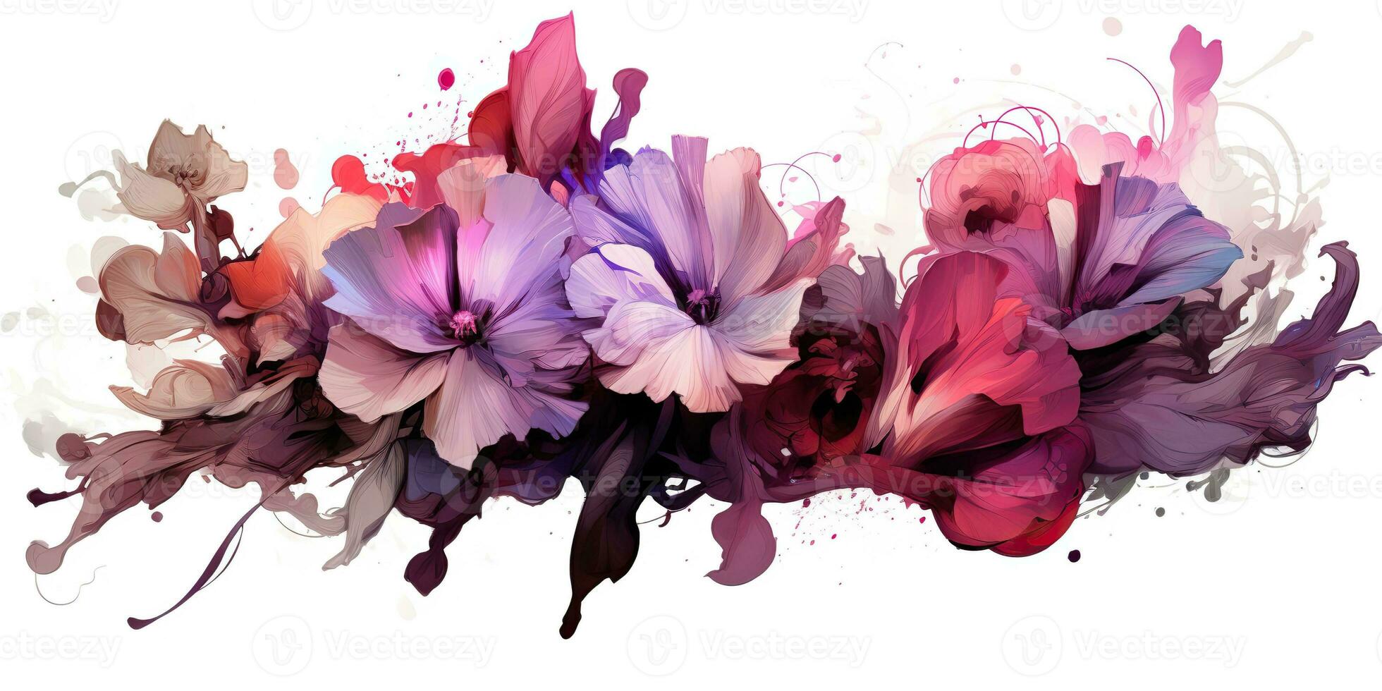 ai gegenereerd. ai generatief. mooi decoratief bloesem bloeien botanisch bloemen roze Purper bloemen waterverf Aan wit achtergrond canvas. grafisch kunst foto