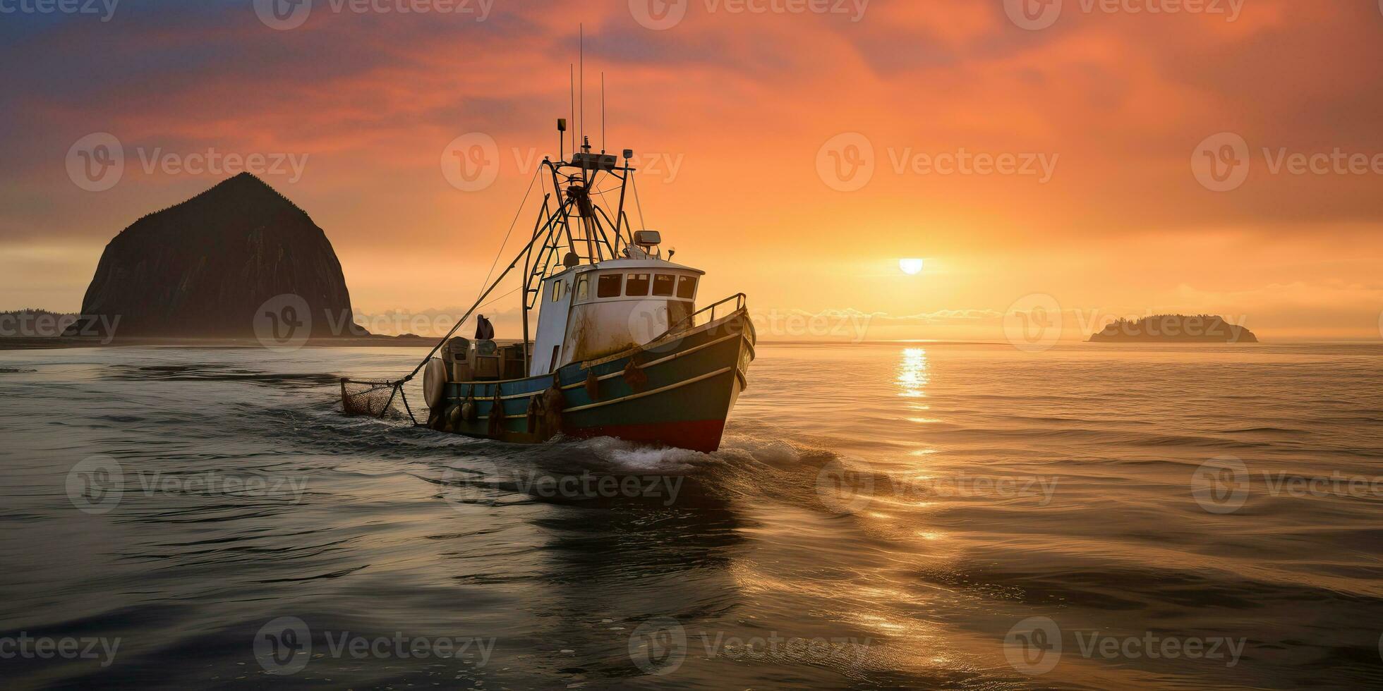 ai gegenereerd. ai generatief. nautische marinier marine zeegezicht zee oceaan landschap visvangst krab boot schip. avontuur reizen onderzoeken zeil vangen Verzenden. grafisch kunst foto