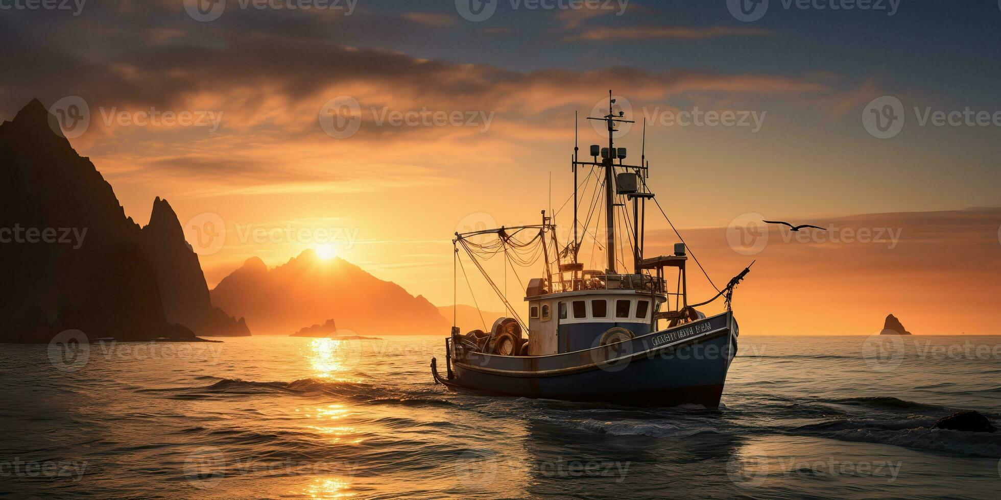 ai gegenereerd. ai generatief. nautische marinier marine zeegezicht zee oceaan landschap visvangst krab boot schip. avontuur reizen onderzoeken zeil vangen Verzenden. grafisch kunst foto