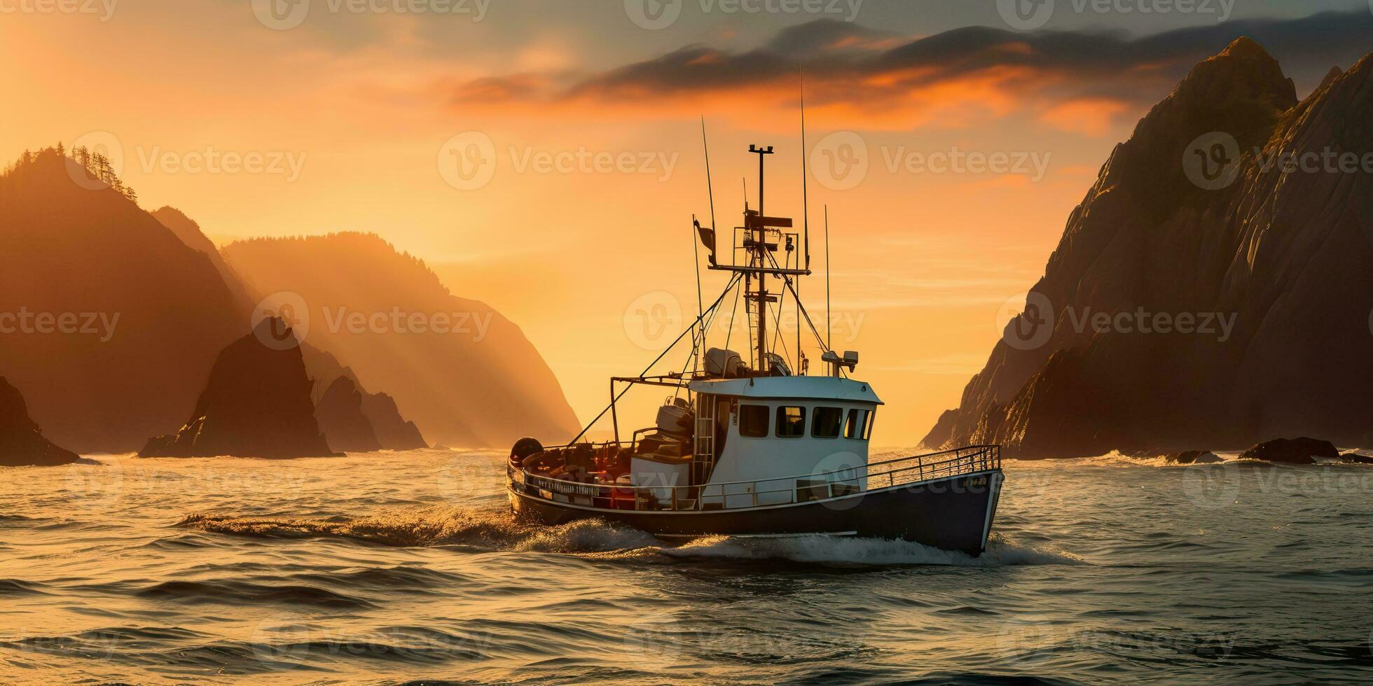 ai gegenereerd. ai generatief. nautische marinier marine zeegezicht zee oceaan landschap visvangst krab boot schip. avontuur reizen onderzoeken zeil vangen Verzenden. grafisch kunst foto