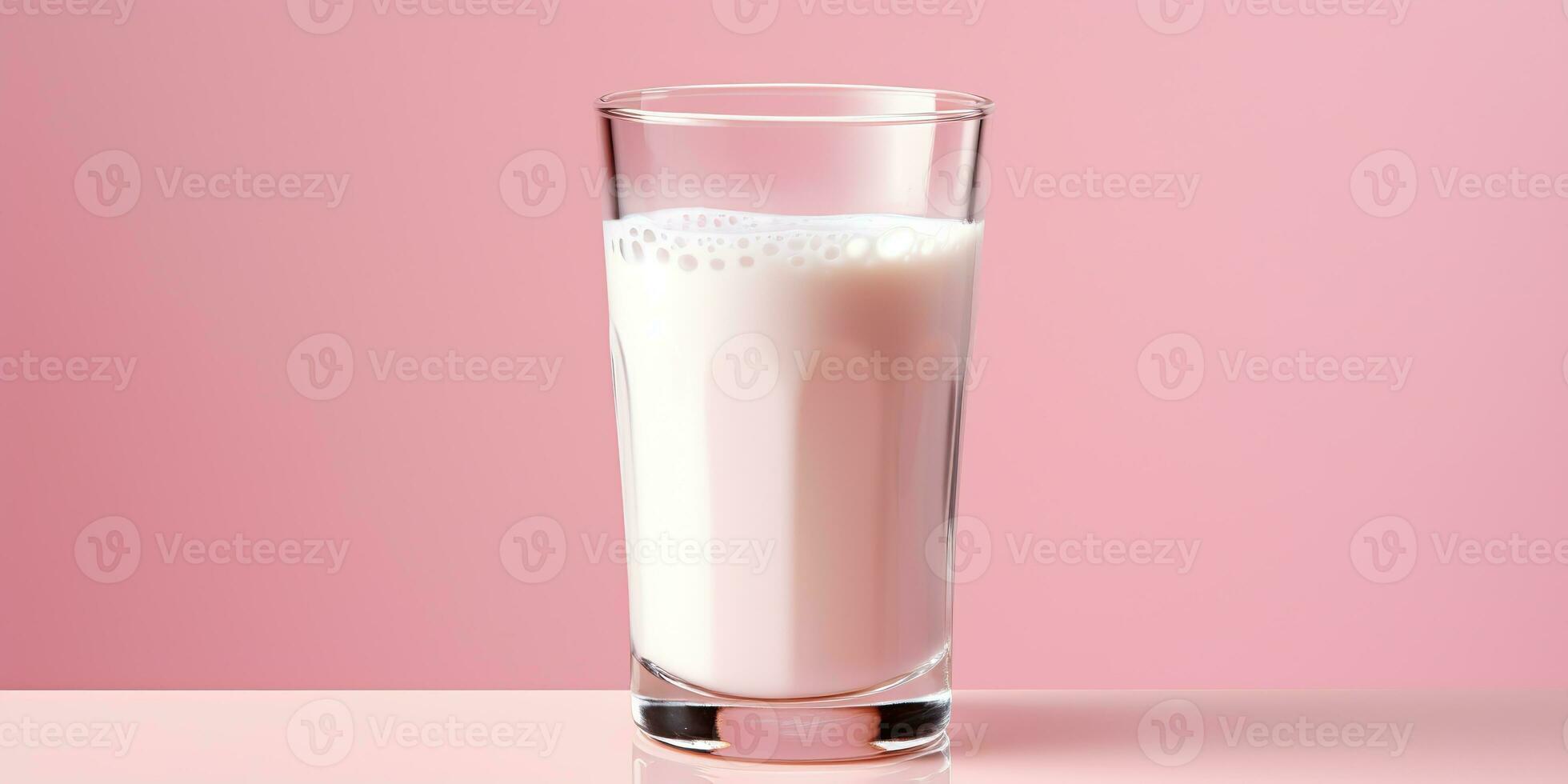 ai gegenereerd. ai generatief. biologisch eco natuurlijk eiwit calcium vers melk. roze achtergrond wit glas mok beker. Promotie afzet stijl. grafisch kunst foto