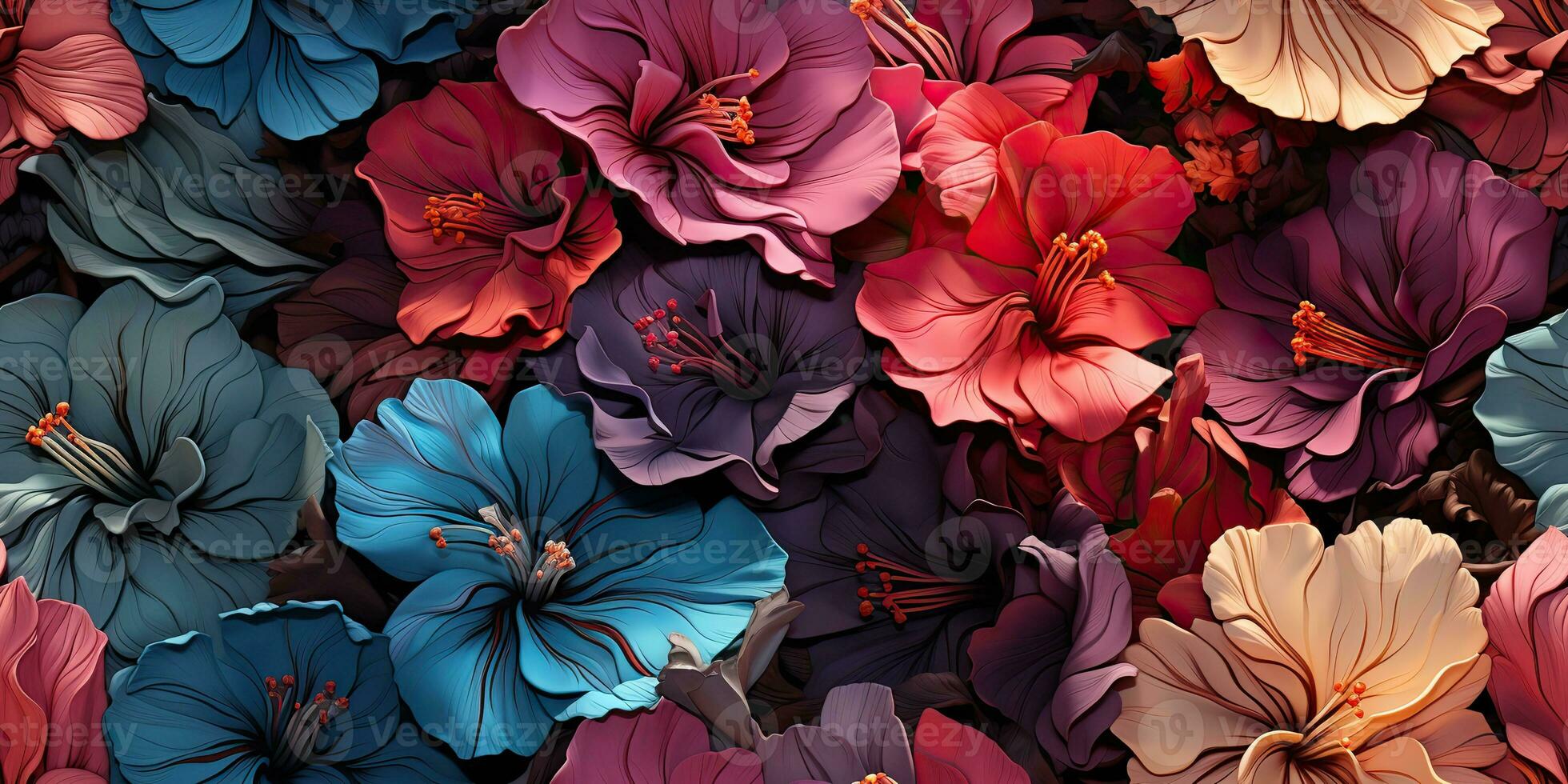 ai gegenereerd. ai generatief. hibiscus bloem fabriek bloemen botanisch exotisch tropisch bloesem patroon structuur achtergrond decoratie ontwerp. grafisch kunst foto