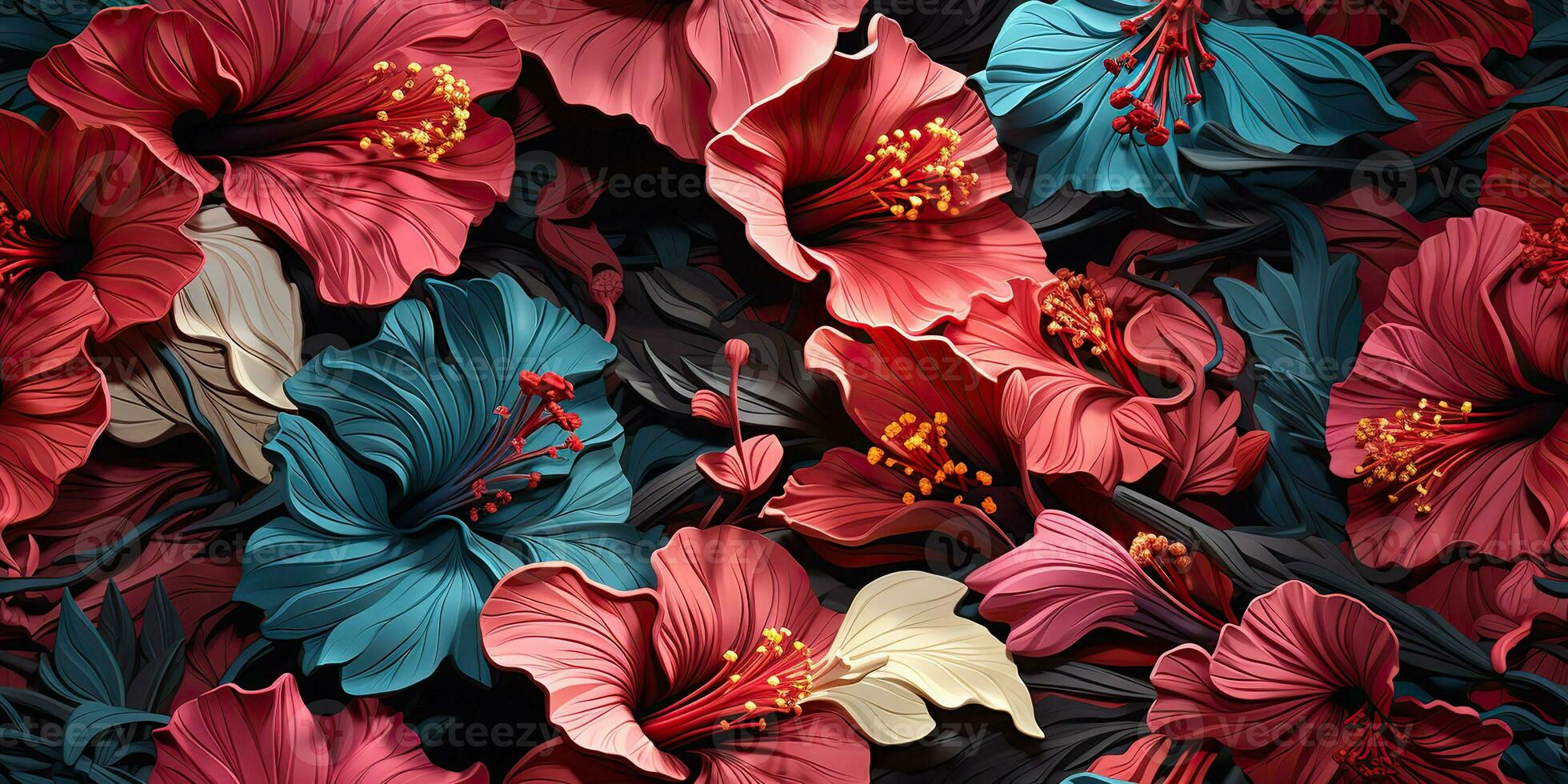 ai gegenereerd. ai generatief. hibiscus bloem fabriek bloemen botanisch exotisch tropisch bloesem patroon structuur achtergrond decoratie ontwerp. grafisch kunst foto