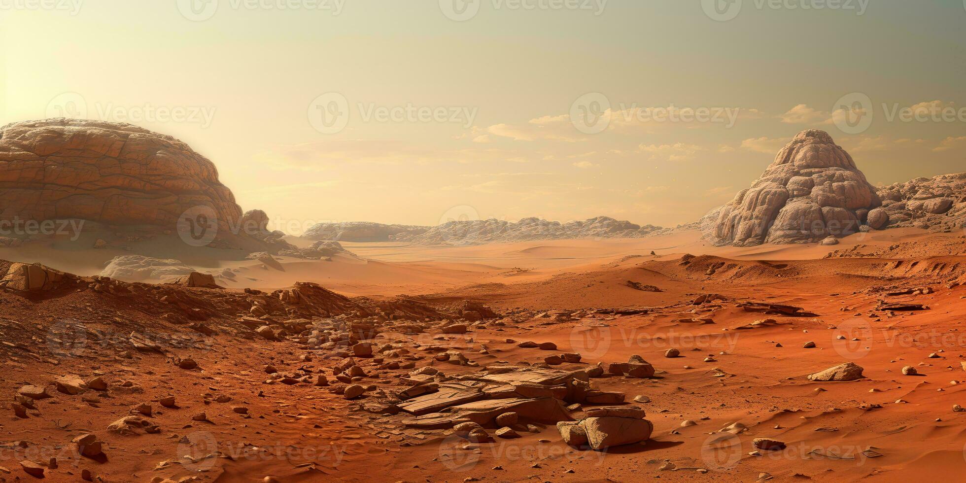 ai gegenereerd. ai generatief. Mars planeet heelal oppervlakte landschap woestijn berg buitenshuis landschap. grafisch kunst foto