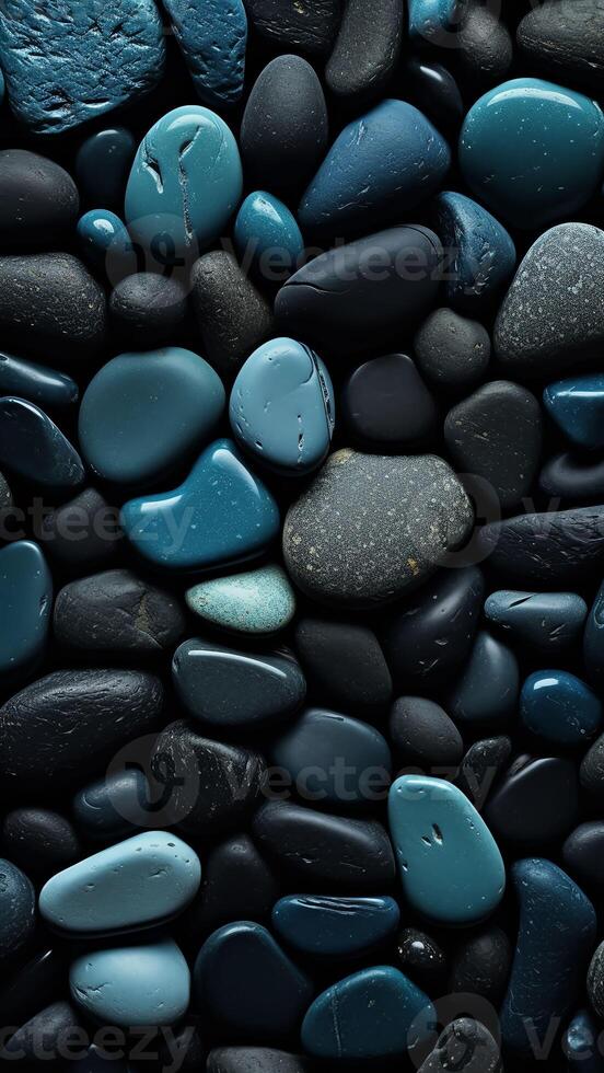 ai generatief blauw steen structuur steentjes donker rots achtergrond met kopiëren ruimte voor ontwerp breed banier foto