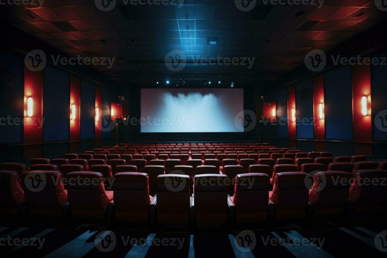 leeg modern film theater interieur met scherm en stoelen. generatief ai foto