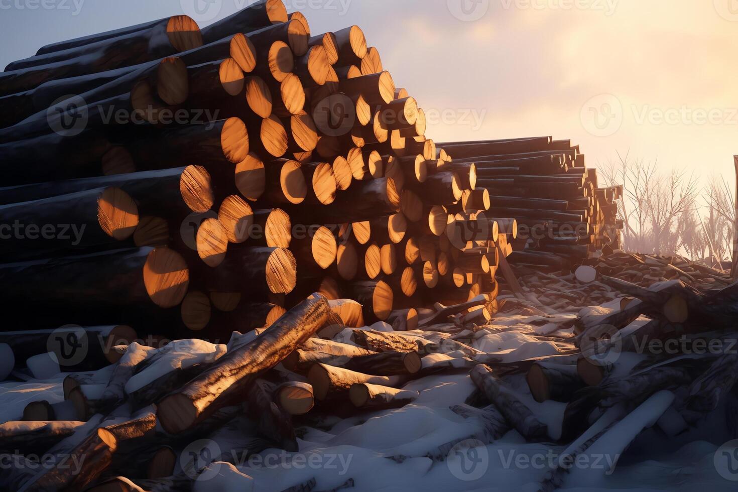 ai generatief houten logboeken de romp van een berk is besnoeiing in stukken een stapel van logboeken berk brandhout hout verwarming foto