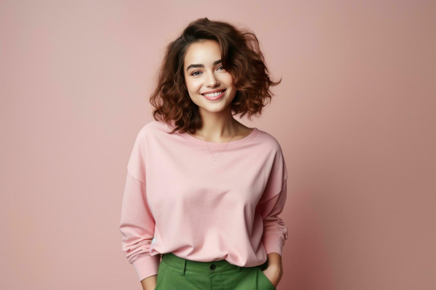 mooi vrouw in roze en groen kleuren foto