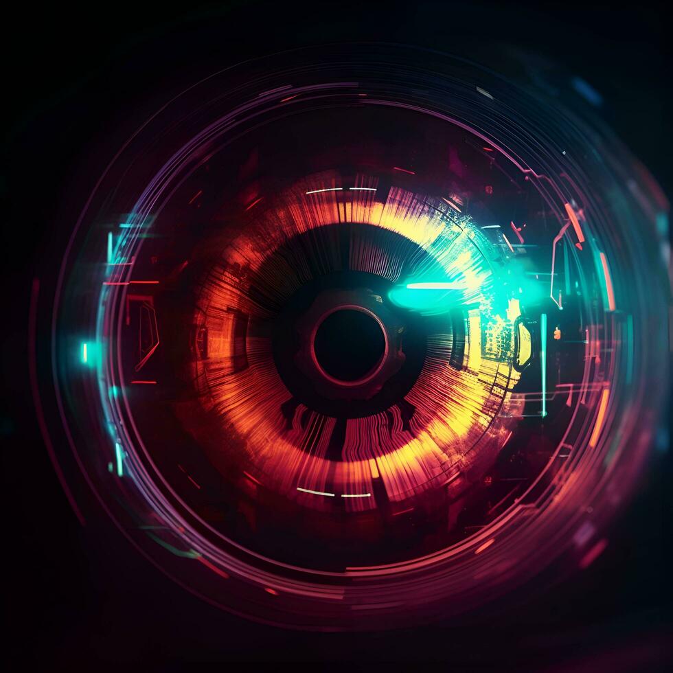 futuristische technologie oog. kleurrijk abstract achtergrond. 3d renderen foto