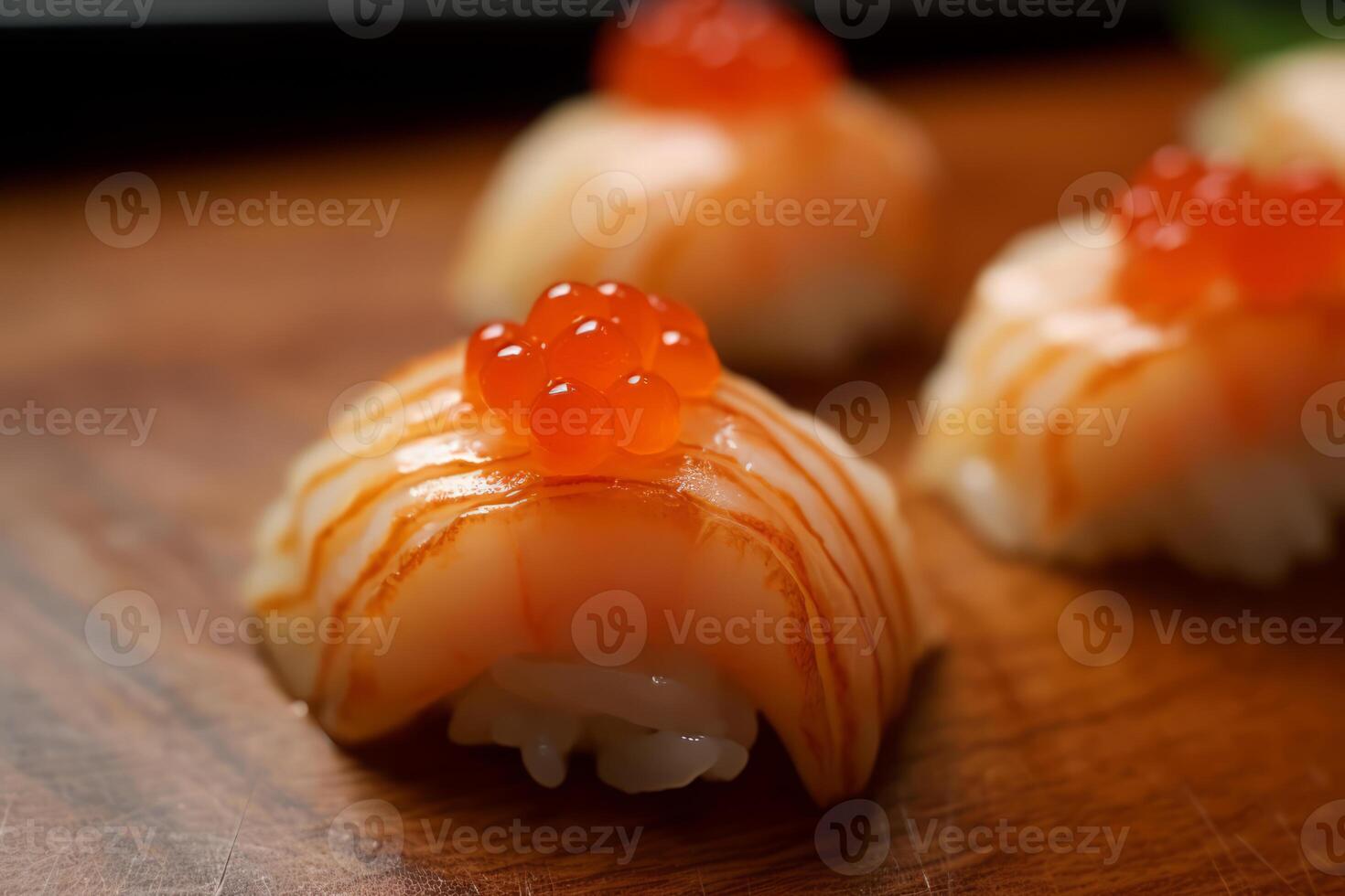 detailopname top visie van ingrediënten coquille, Japans voedsel. ai gegenereerd. foto