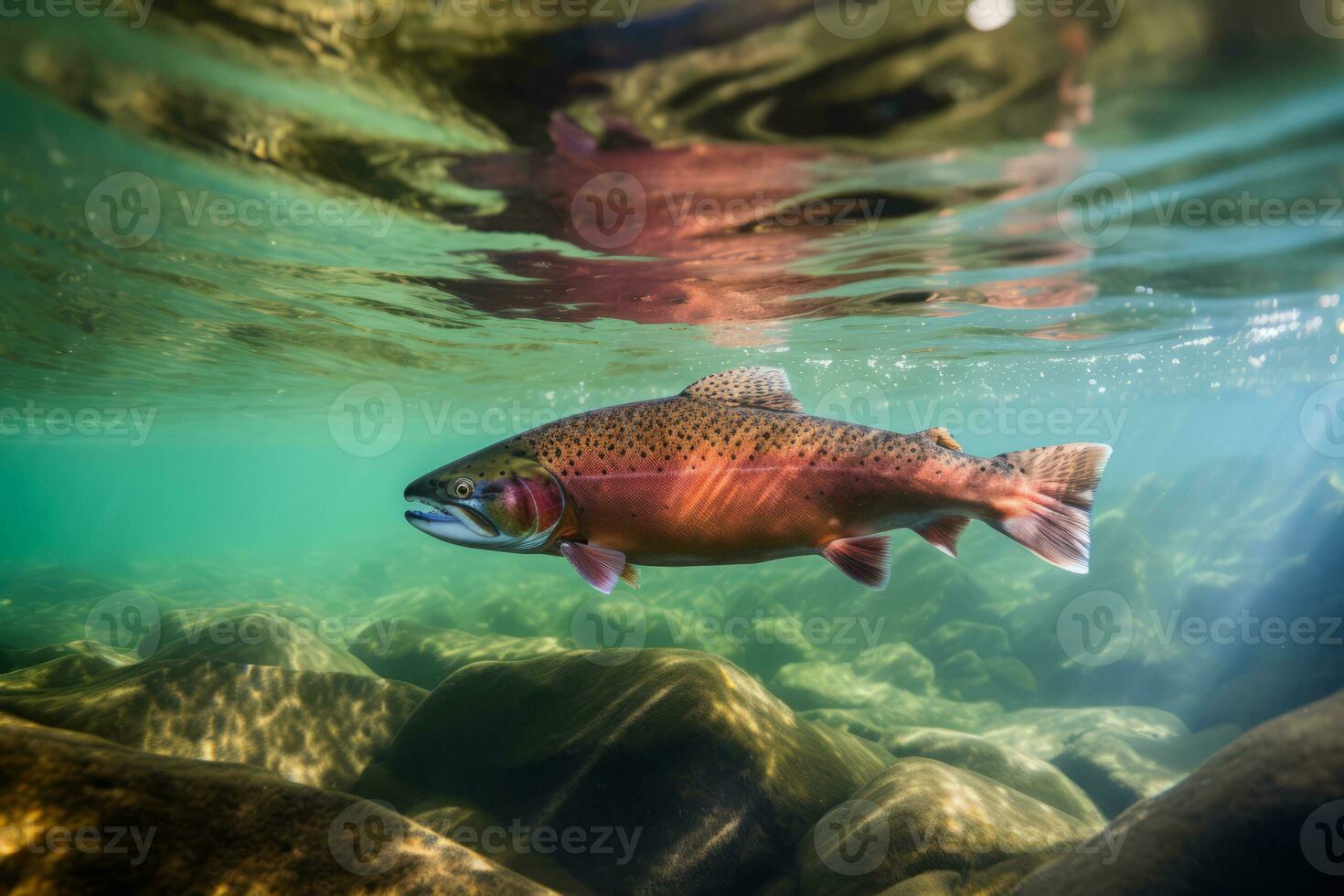 Zalm in natuur, nationaal geografie, breed leven dieren. ai gegenereerd. foto