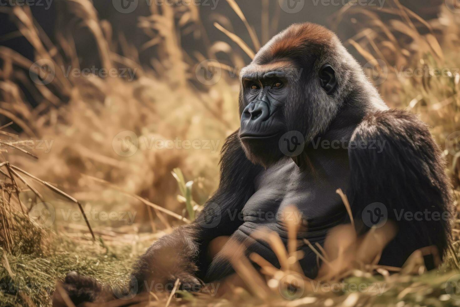gorilla in natuur, nationaal geografie, breed leven dieren. ai gegenereerd. foto