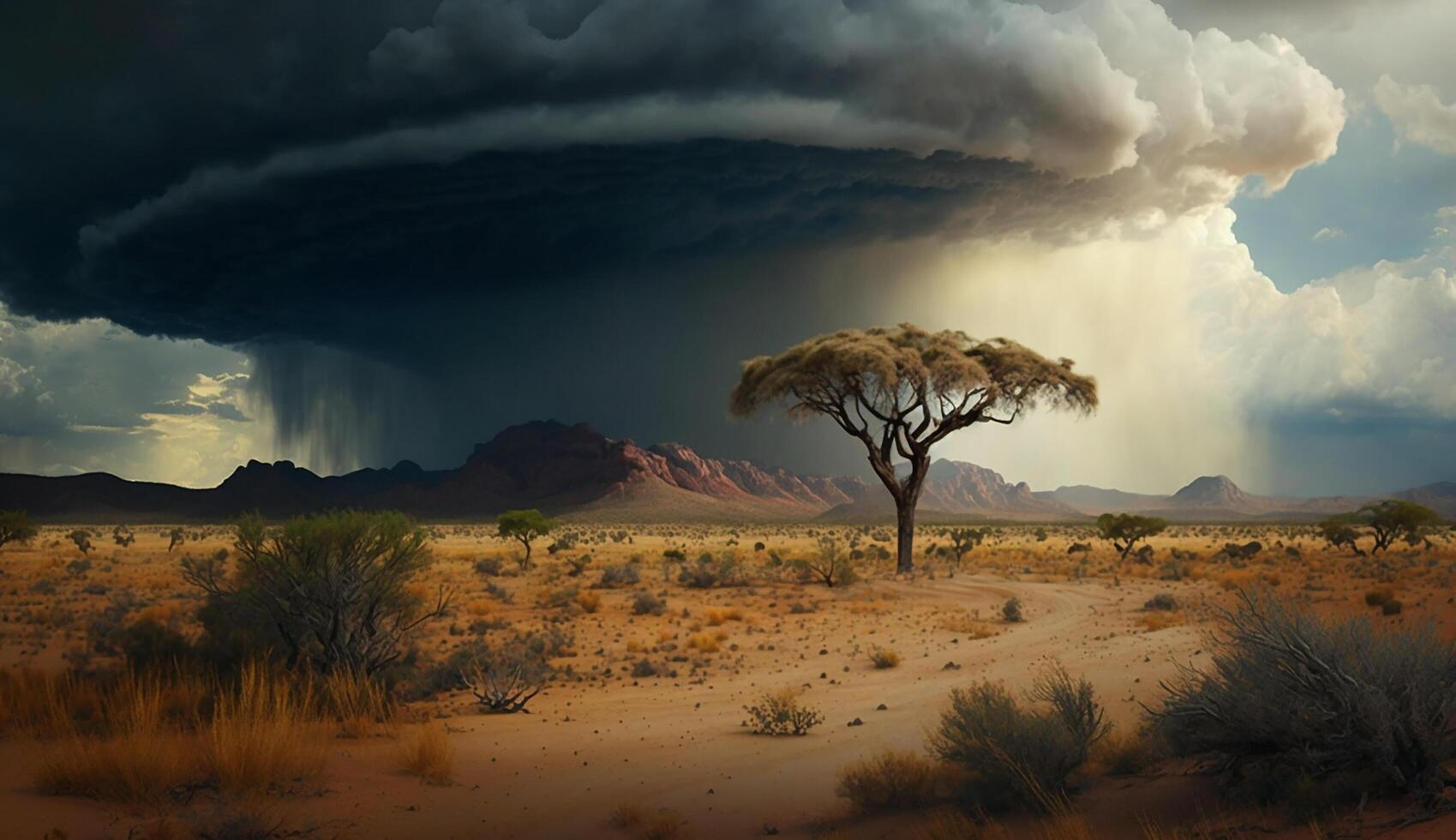 realistisch mooi landschap tafereel met bewolkt het weer. generatief ai foto