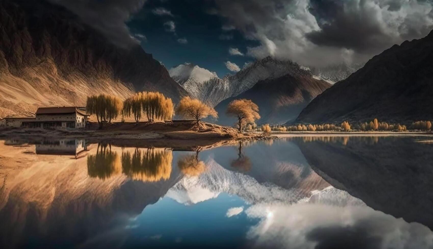 realistisch mooi landschap tafereel met bewolkt het weer. generatief ai foto