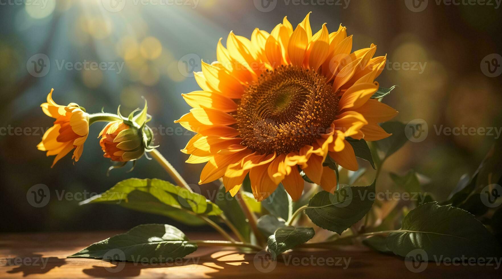 reeks van geel bloemen, zonnebloemen met bladeren, botanisch afbeelding, bloemen ontwerp voor digitaal inhoud foto