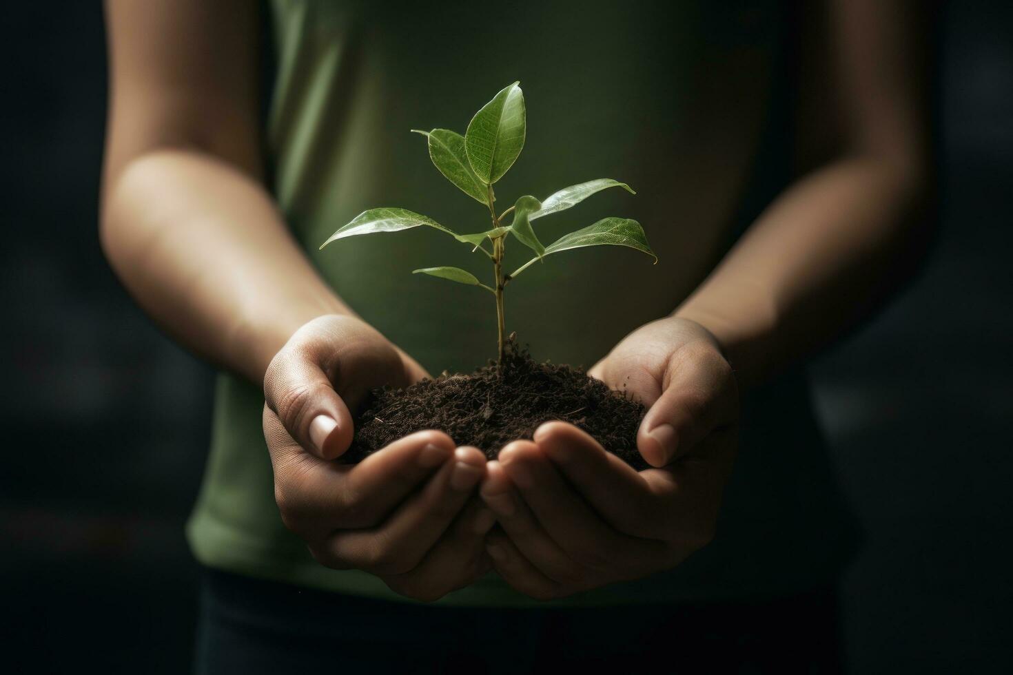 groen fabriek in vrouw handen foto