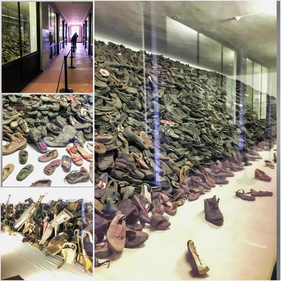 Oswiecim, Polen, 15 sep 2017 - Joodse schoenen tentoongesteld in het concentratiekamp auschwitz foto