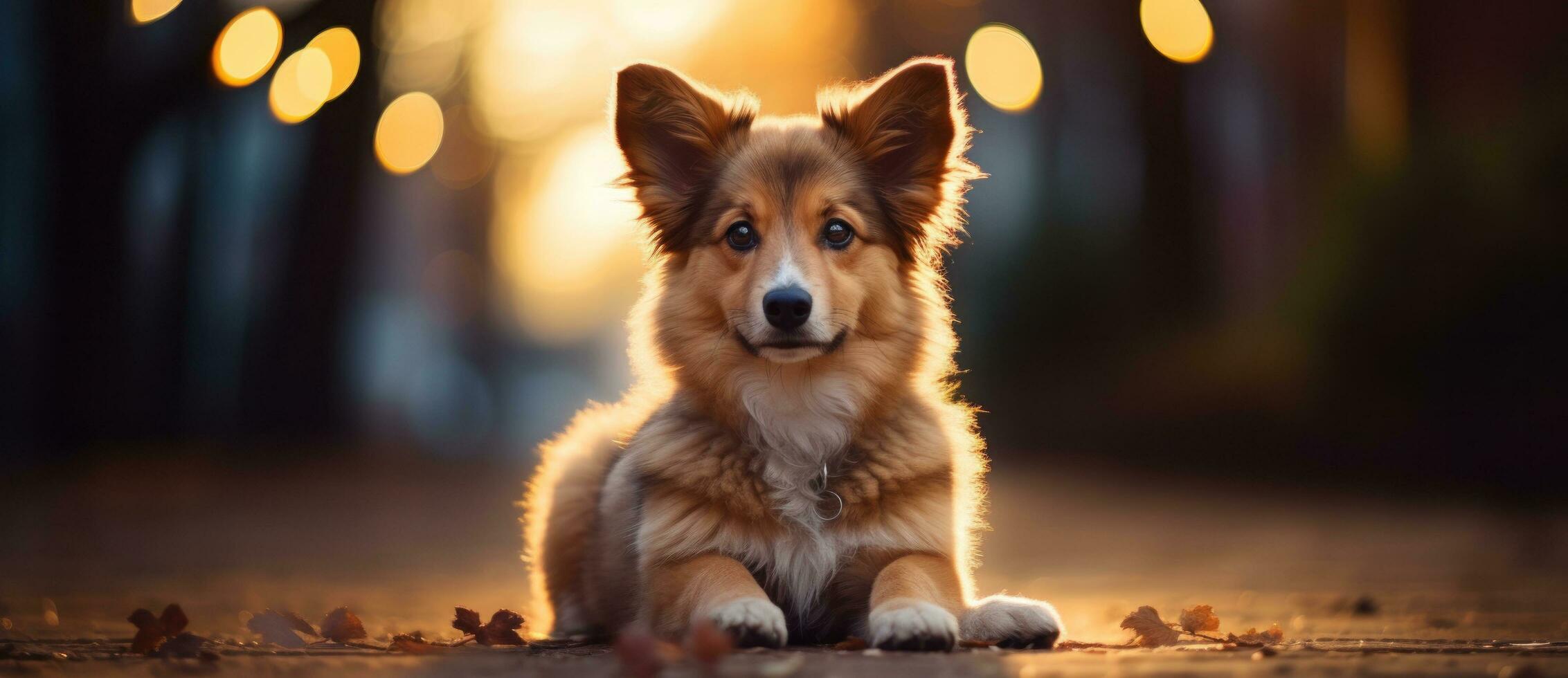 schattig hond met magie lichten foto