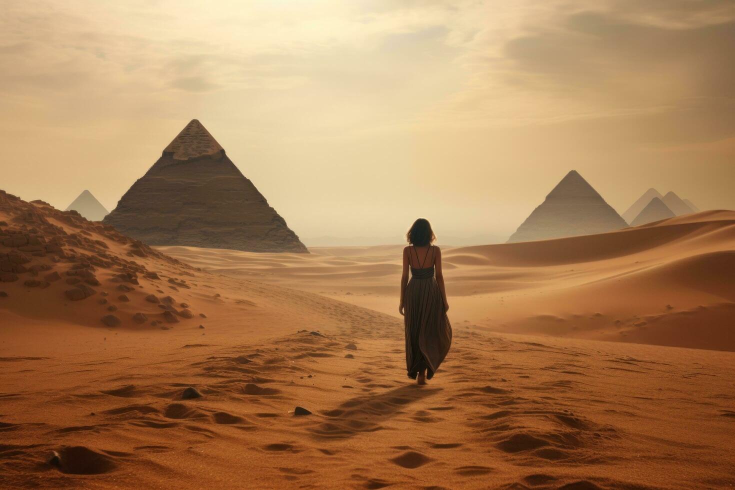 Egyptische piramides in woestijn foto