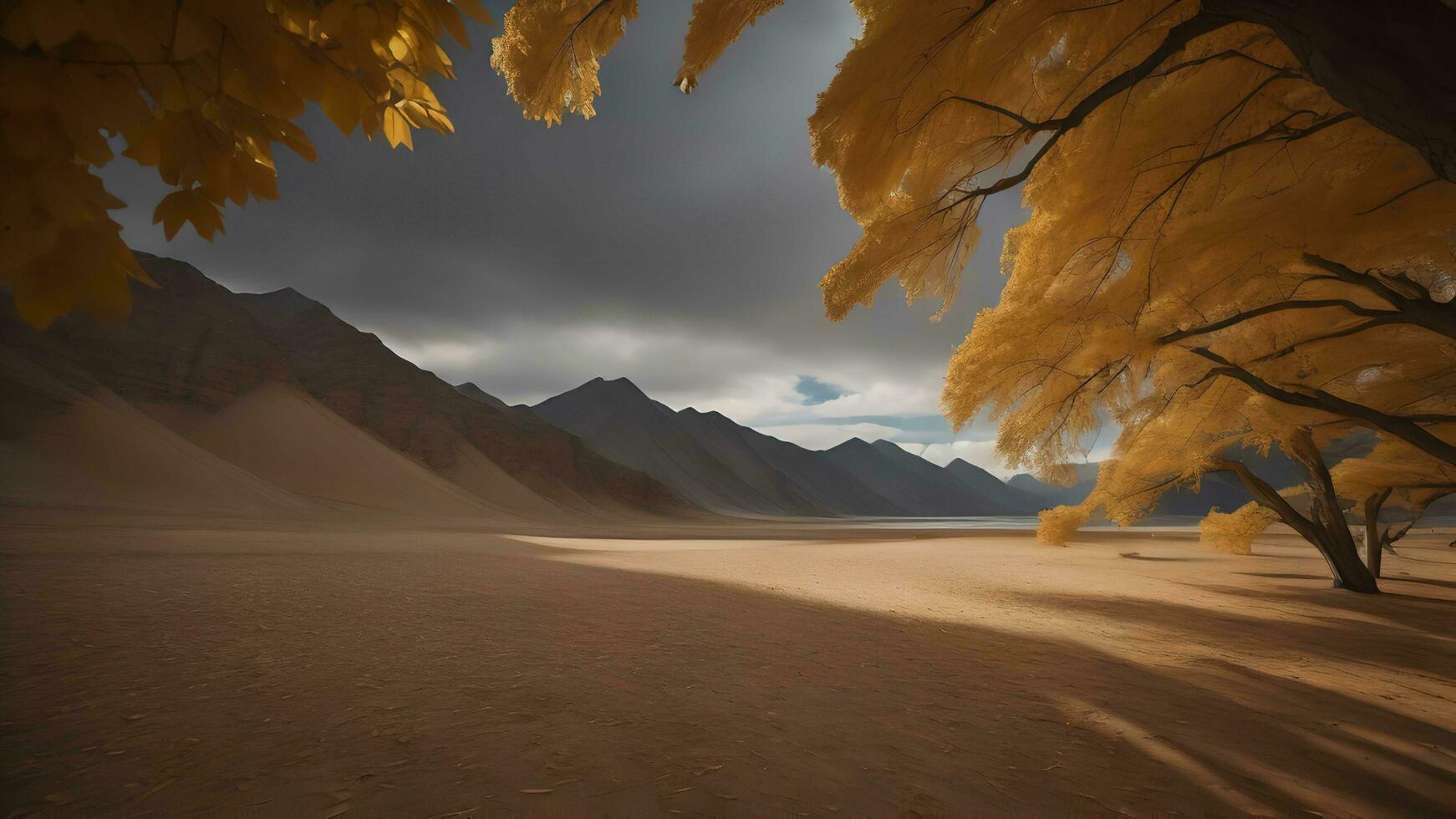 zand duinen en bomen in de woestijn. generatief ai foto