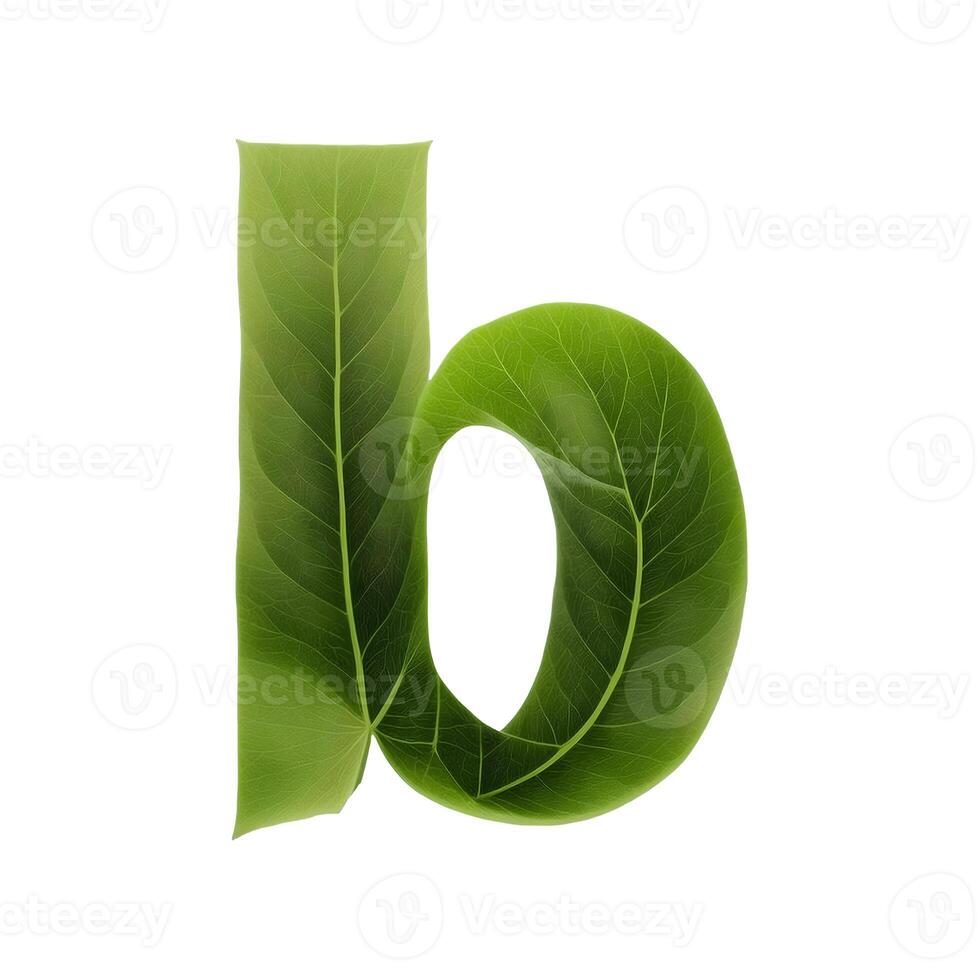 groen blad typografie tekst ontwerp kleine letters alfabet b, ai generatief foto