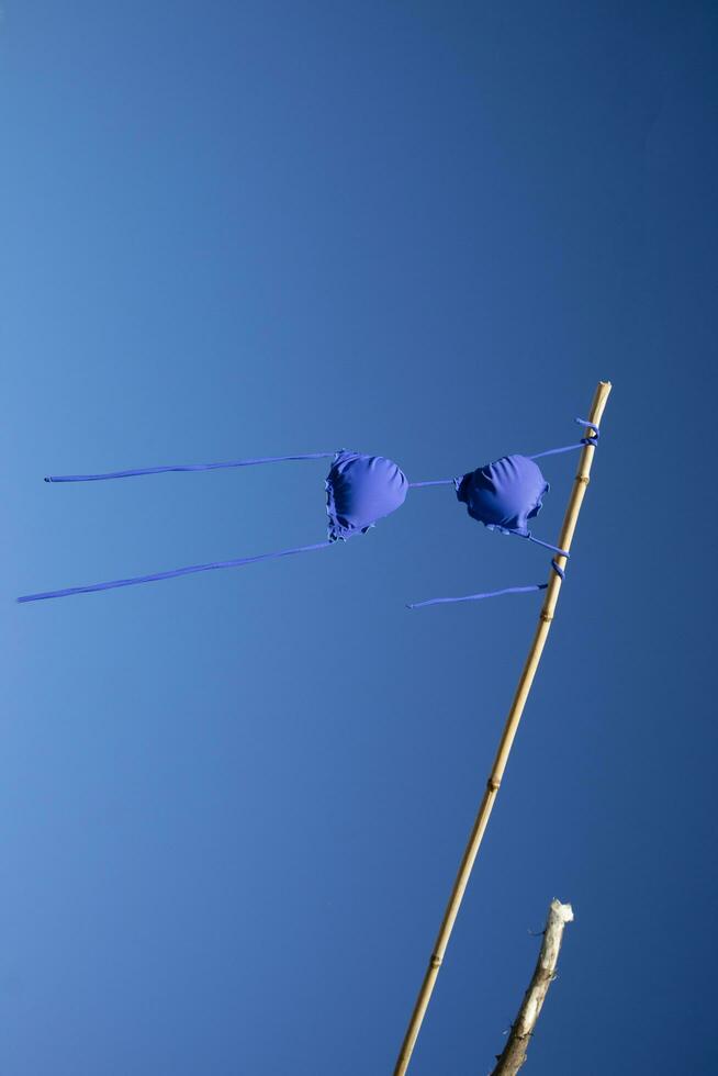 vrouwen zwempak naar droog in de wind net zo een vlag foto