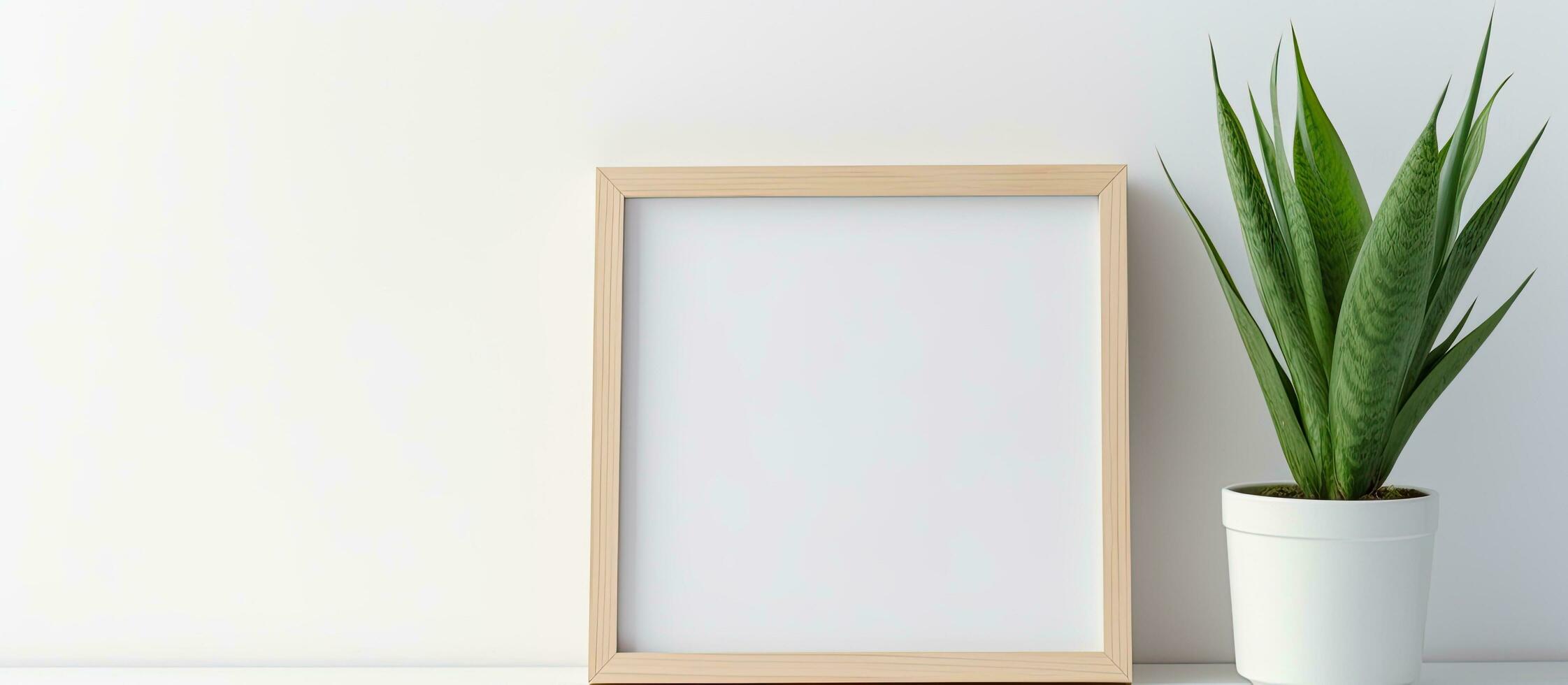 een minimalistische huis interieur is afgebeeld in de foto, presentatie van een leeg wit houten foto kader