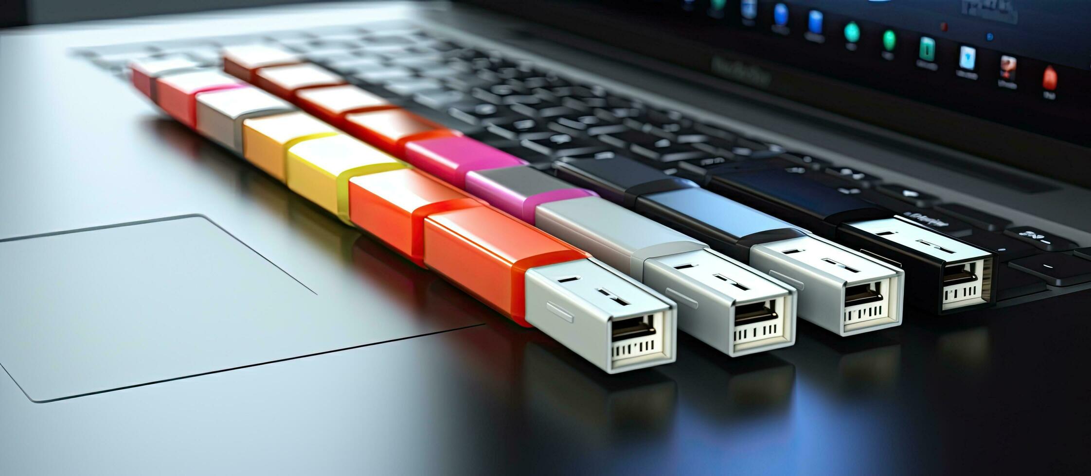 een USB flash rit is getoond in voorkant van wit het dossier mappen of ring bindmiddelen, vertegenwoordigen de foto