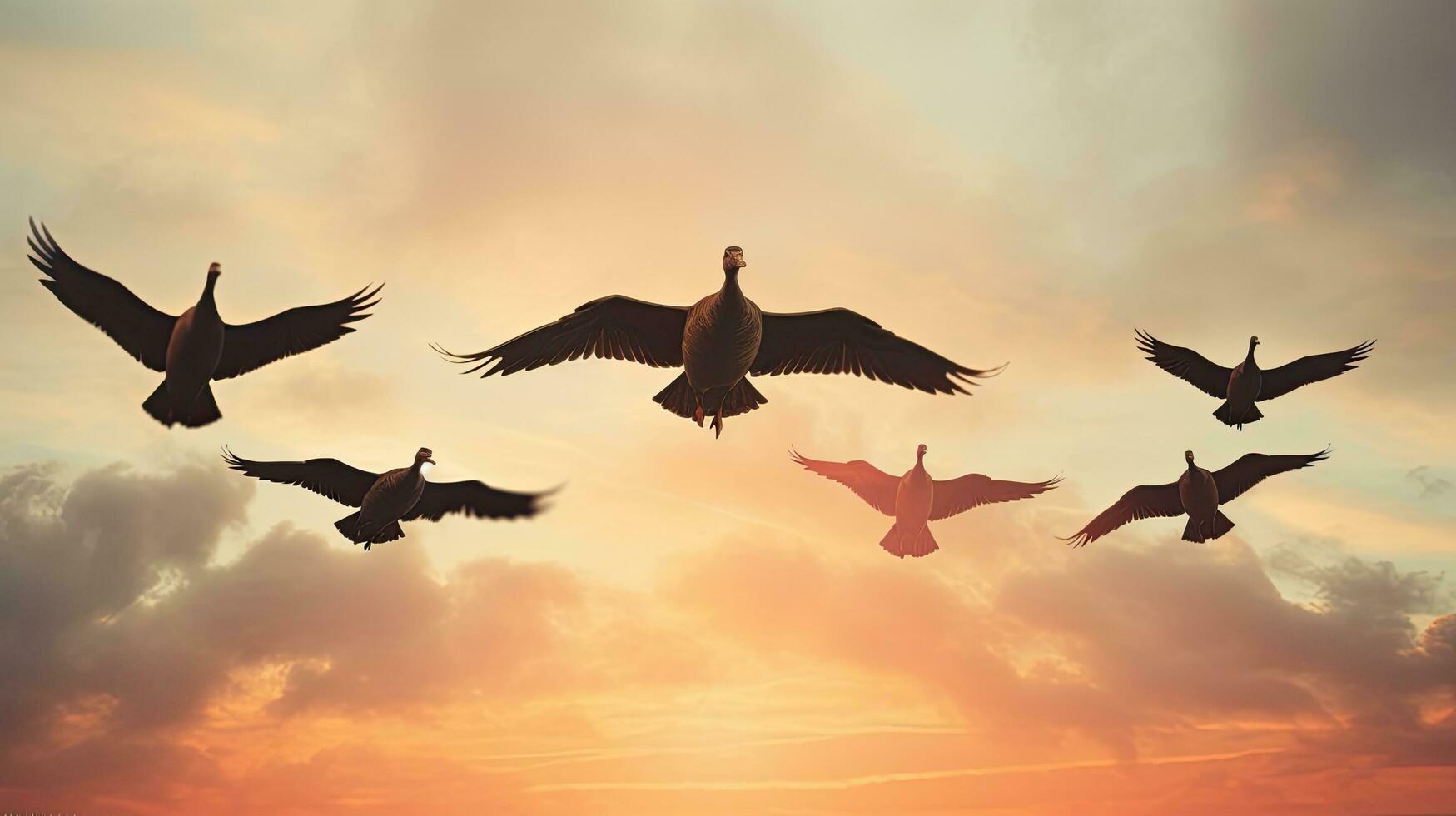 vogelstand van vrijheid dieren in het wild ganzen kudde in de lucht foto