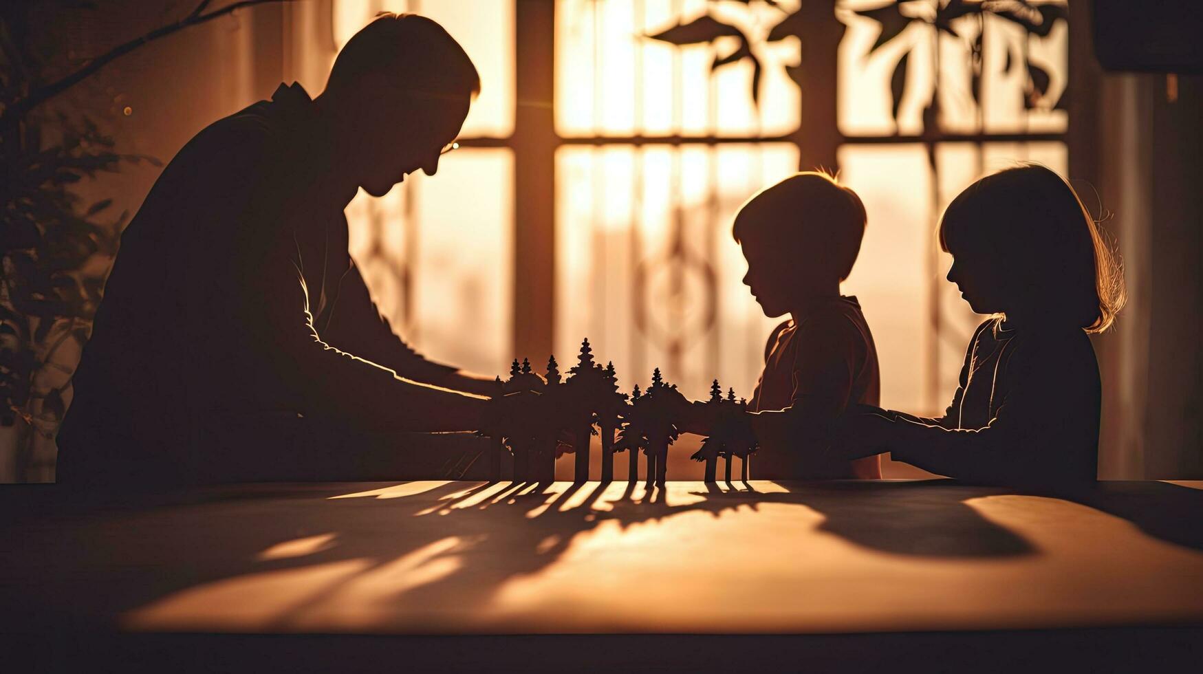 familie zorg gesymboliseerd door handen en papier silhouetten Aan een tafel foto