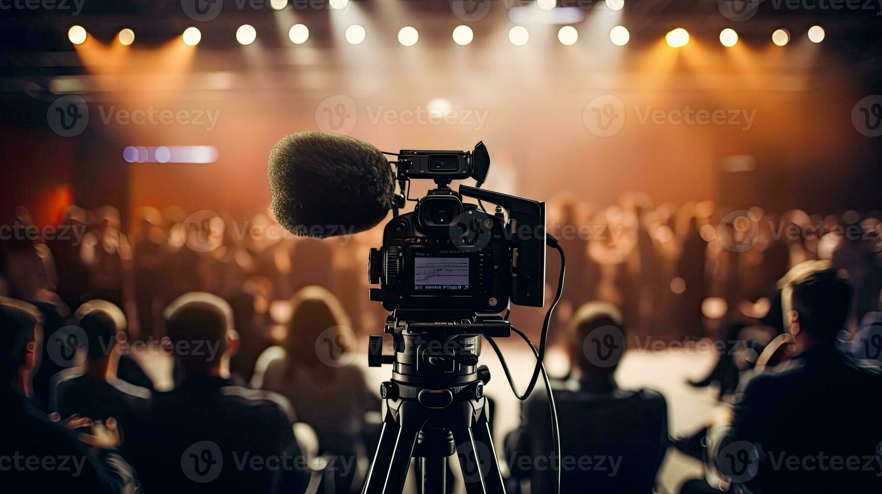 cameraman aan het bedekken leven evenement silhouet in nieuws studio scherpstellen selectief foto