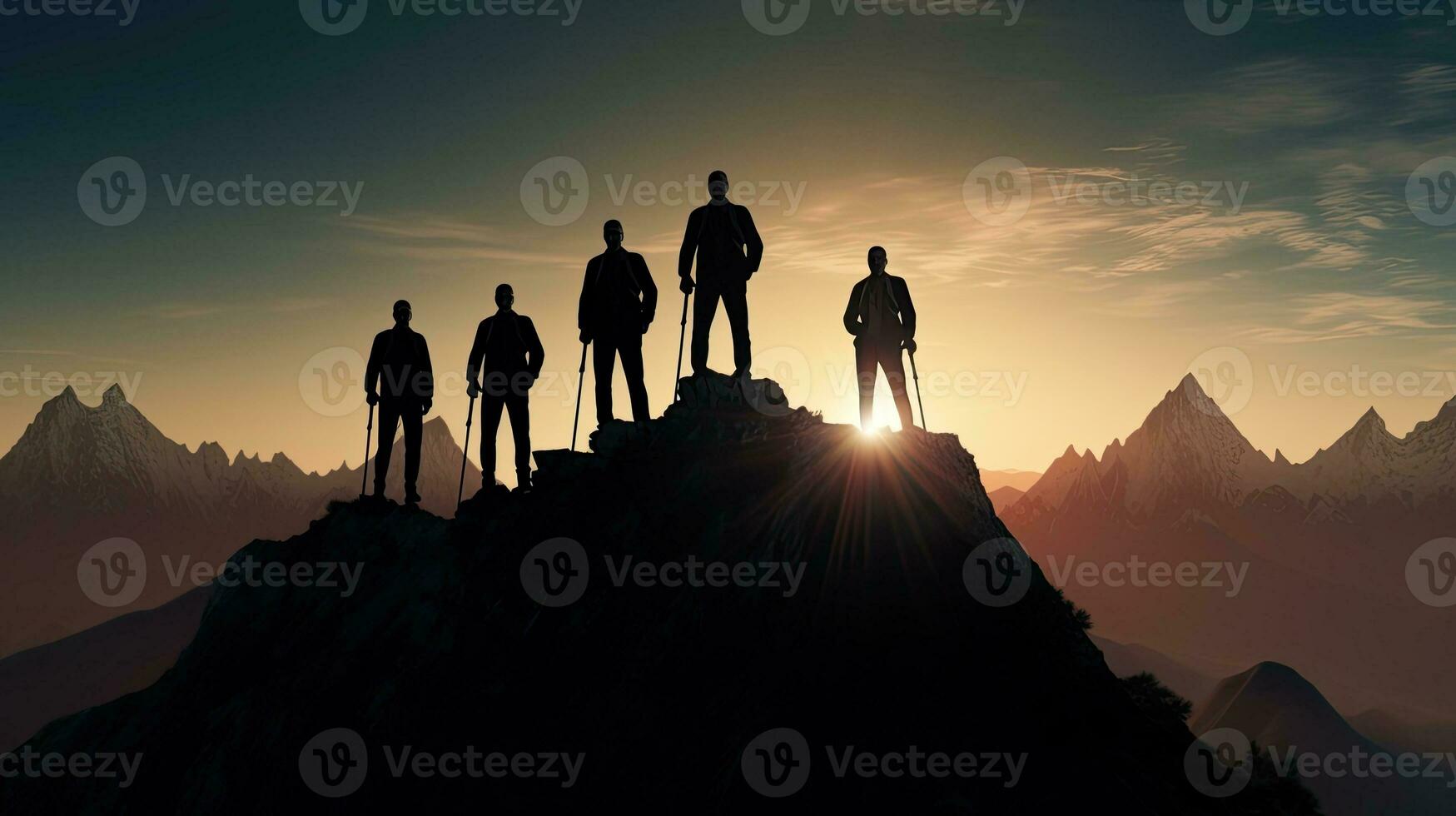 team silhouet Aan berg symboliseert leiderschap foto