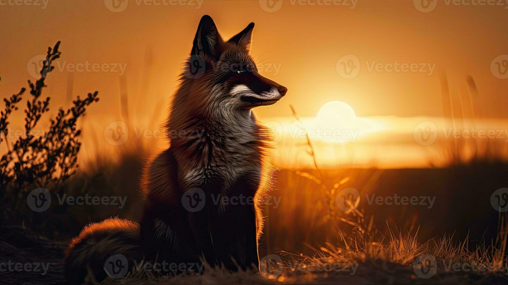 mooi en sluw vos silhouet tegen zonsondergang in natuur dieren in het wild concept foto