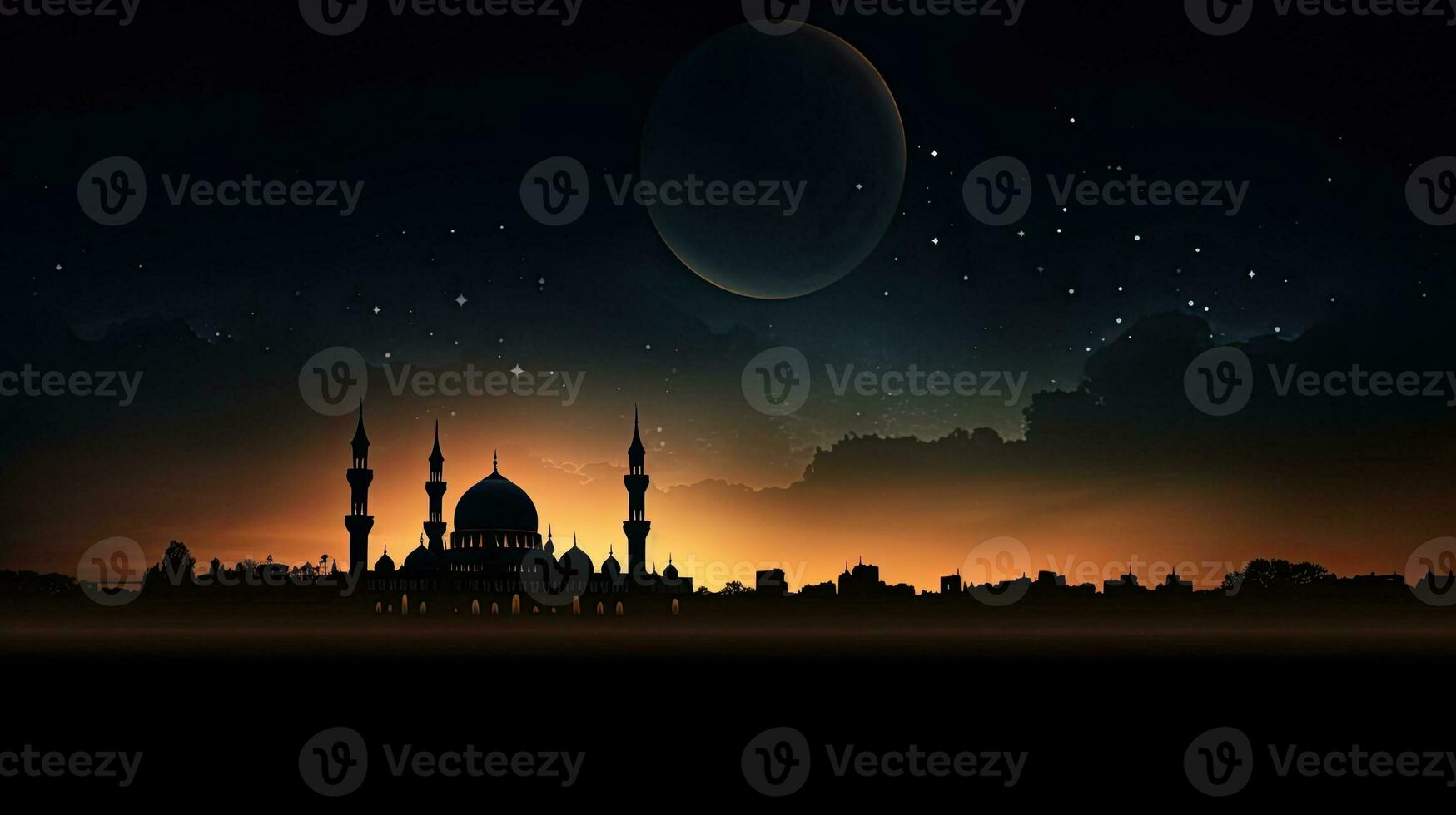 aftekenen moskee tegen een vaag lit lucht met eid halve maan Islamitisch eid of Ramadan backdrop foto