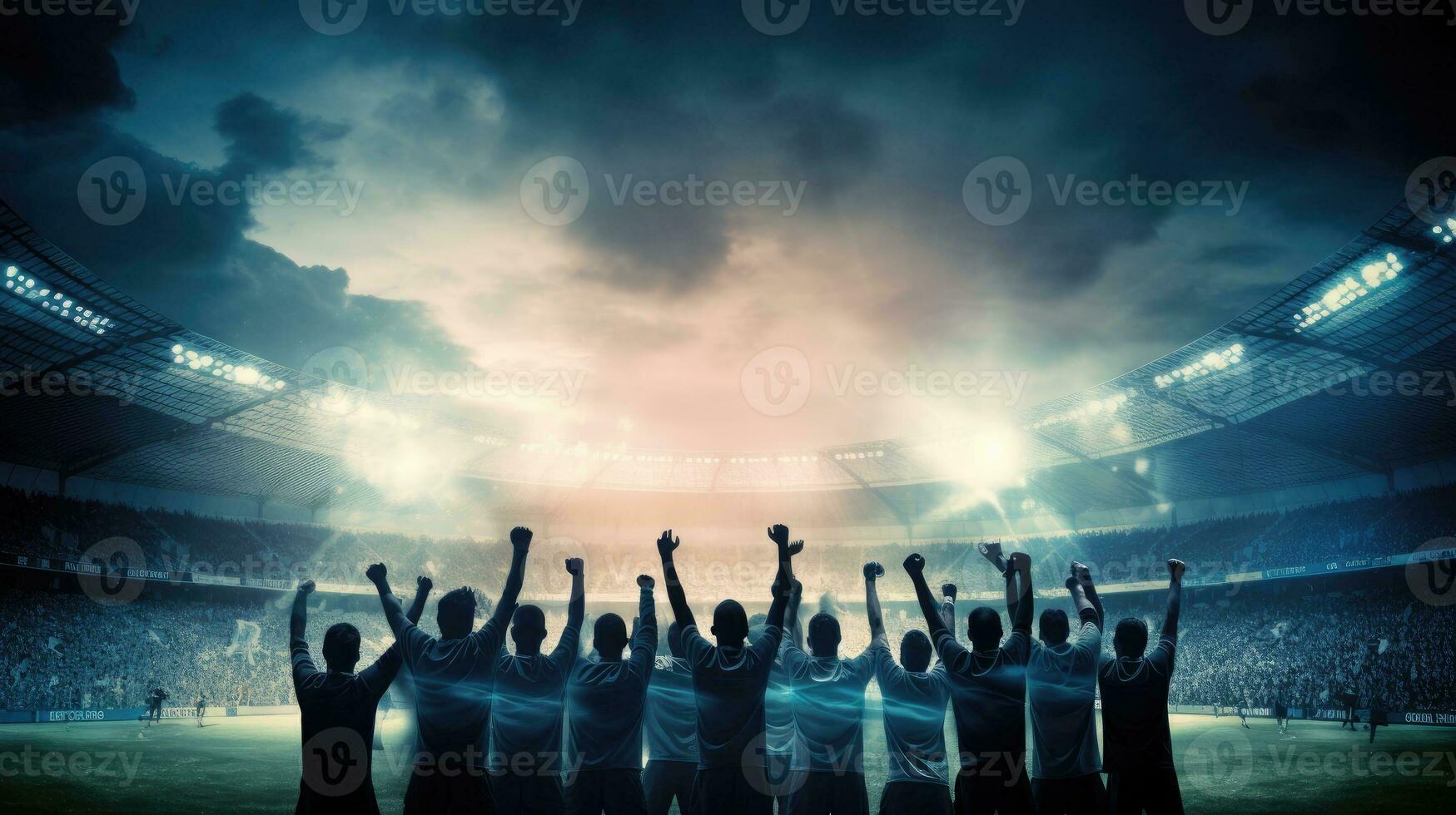 Amerikaans voetbal fans schaduwen tegen een lit stadion backdrop foto