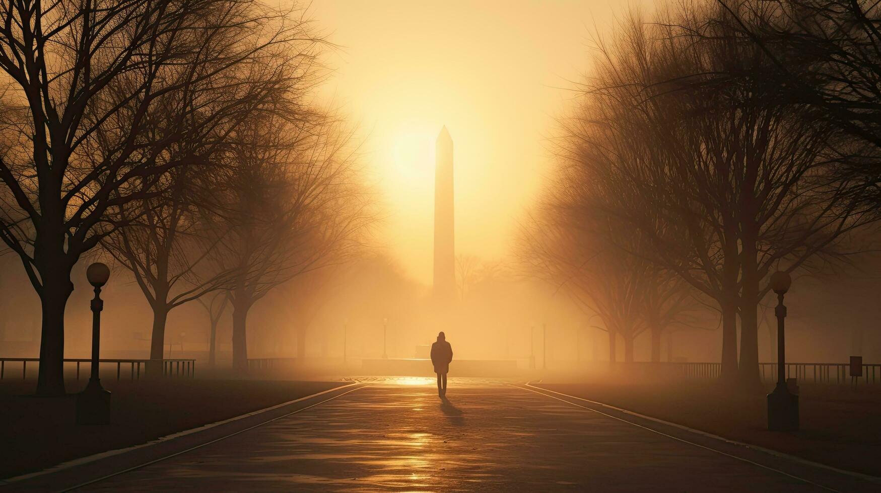 nevel en silhouetten in nationaal winkelcentrum dc Verenigde Staten van Amerika foto