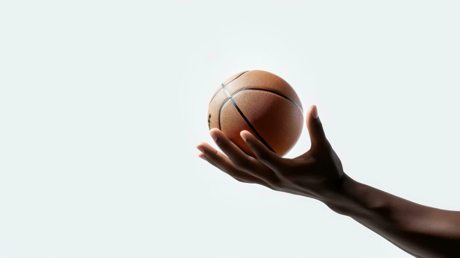 basketbal bal silhouet gehouden door hand- wit backdrop foto