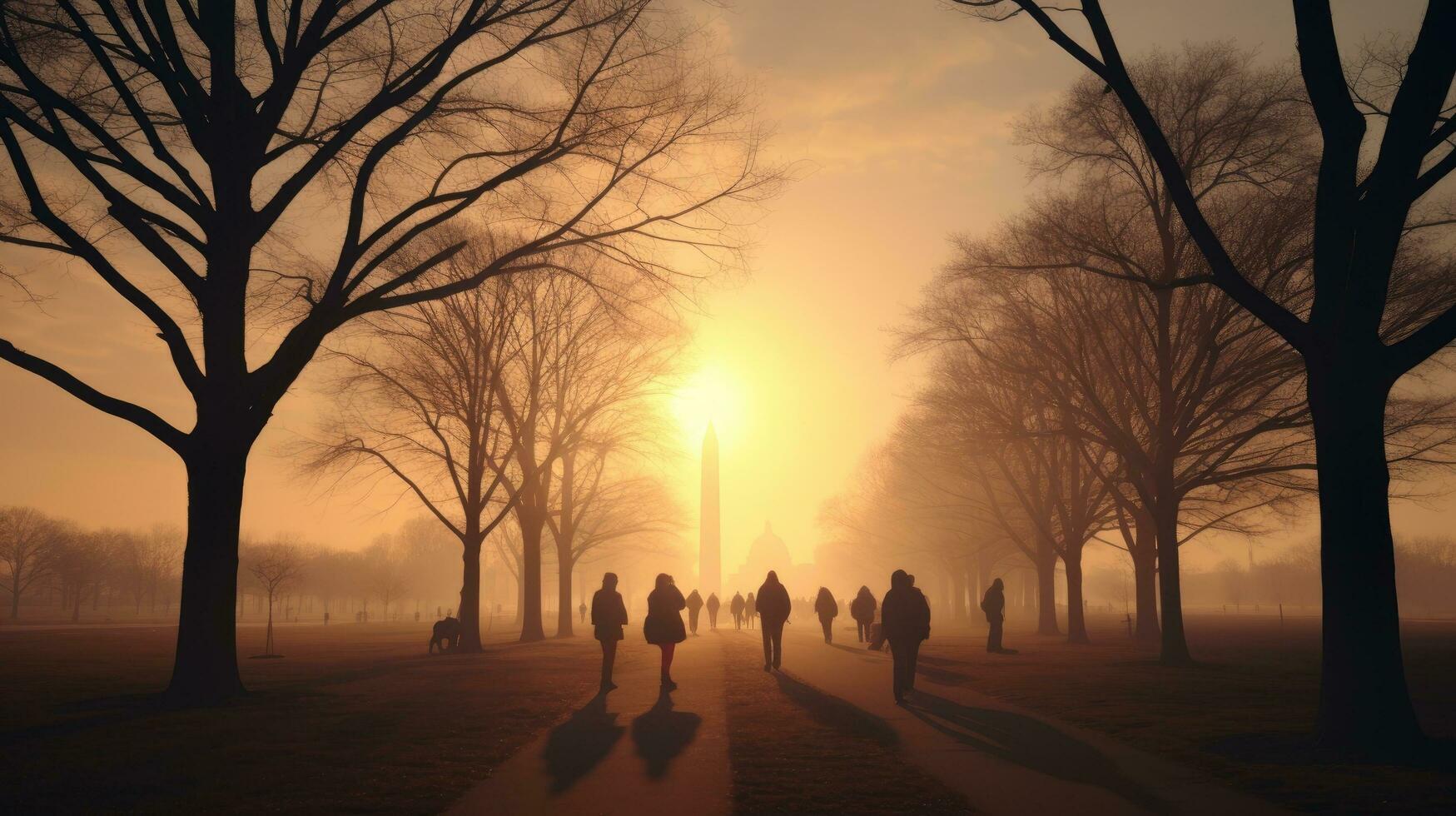 nevel en silhouetten in nationaal winkelcentrum dc Verenigde Staten van Amerika foto