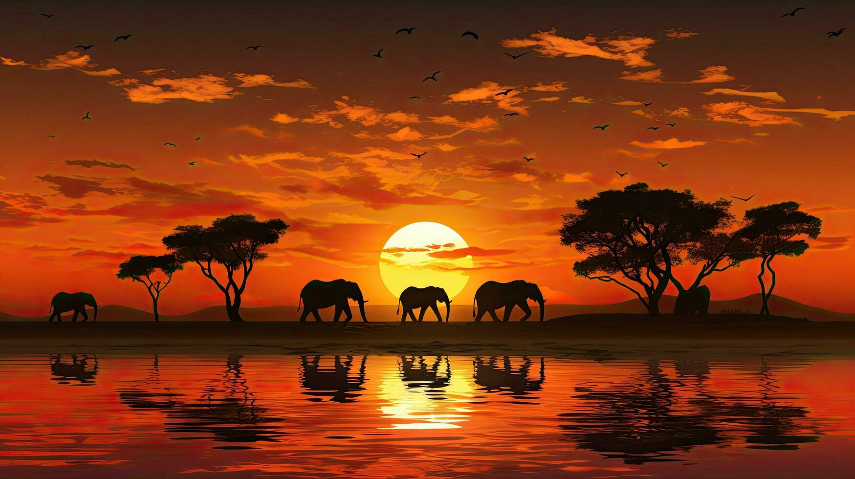 ontwerp element van Afrikaanse safari natuur Bij zonsondergang foto