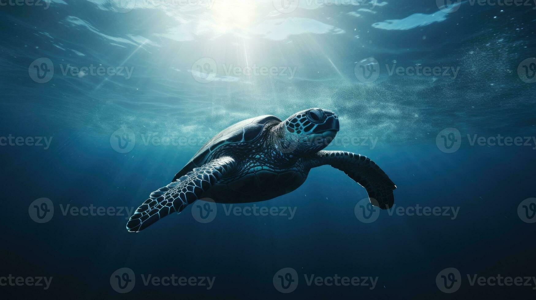 silhouet van zee schildpad staren omhoog van oceaan foto