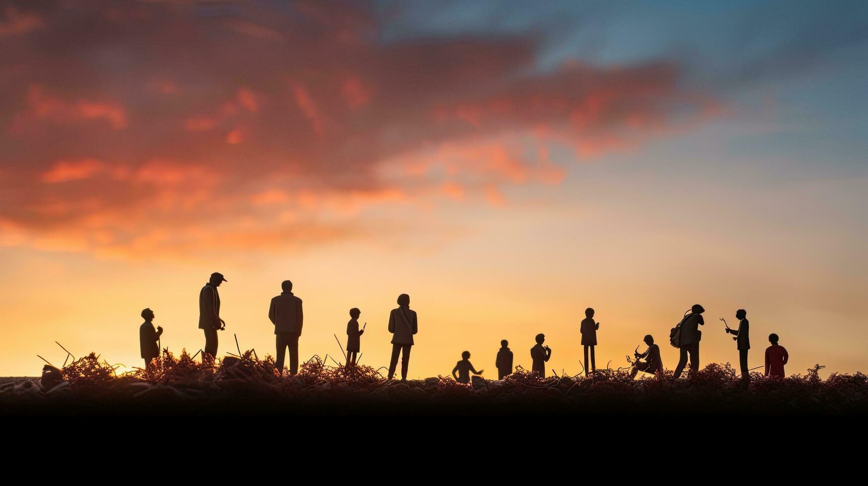 een verschillend groep bewonderend de avond lucht buitenshuis foto