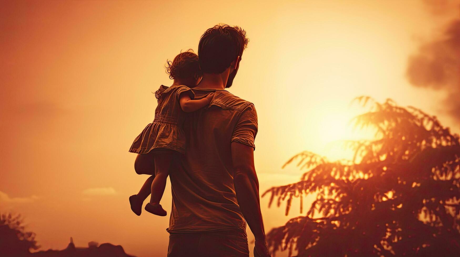 ouder Holding kind Aan schouders Bij zonsondergang met retro instagram filter foto