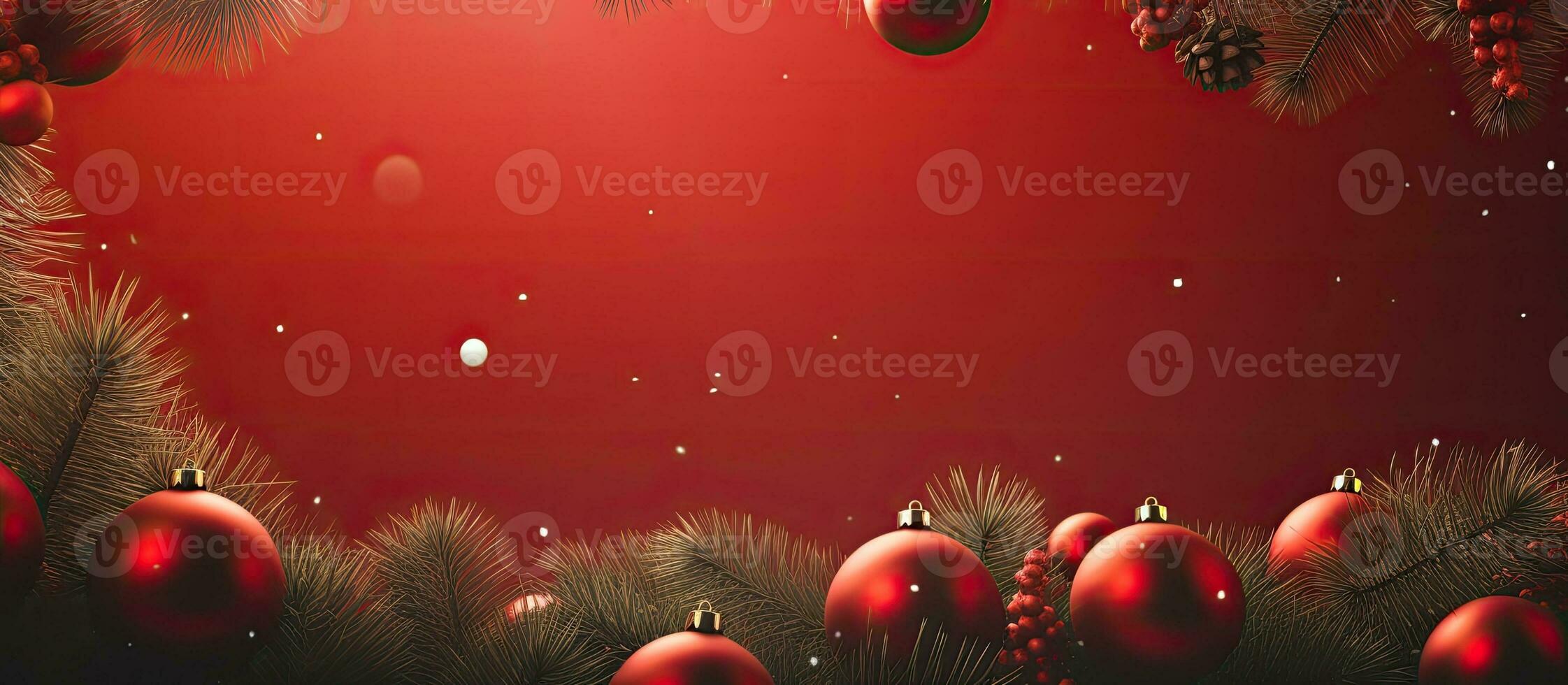 Kerstmis achtergrond met rood kleur Spar takken en ornamenten foto
